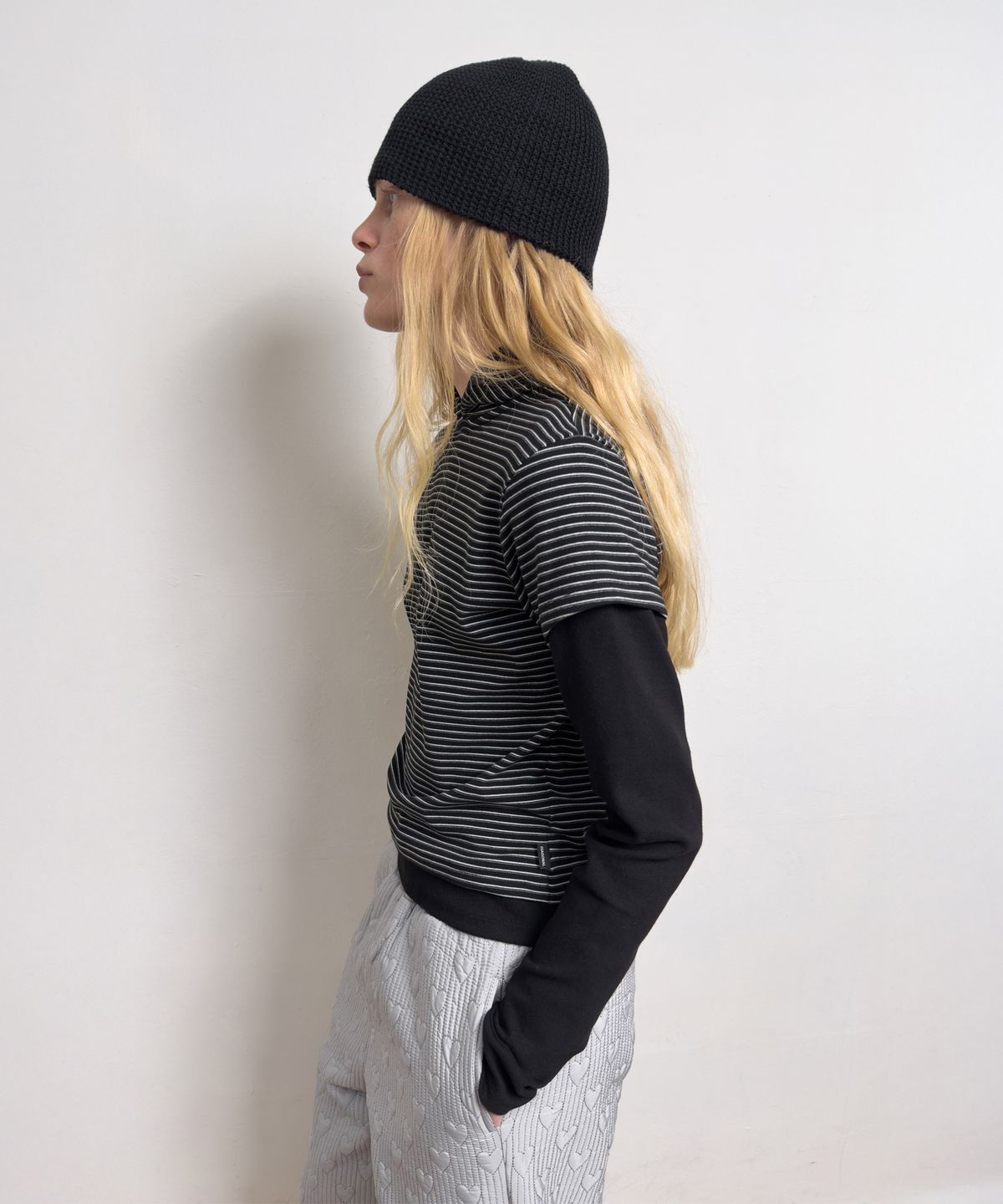 다이애그널(DIAGONAL) STRIPE HOODIE LAYERED TEE (black)