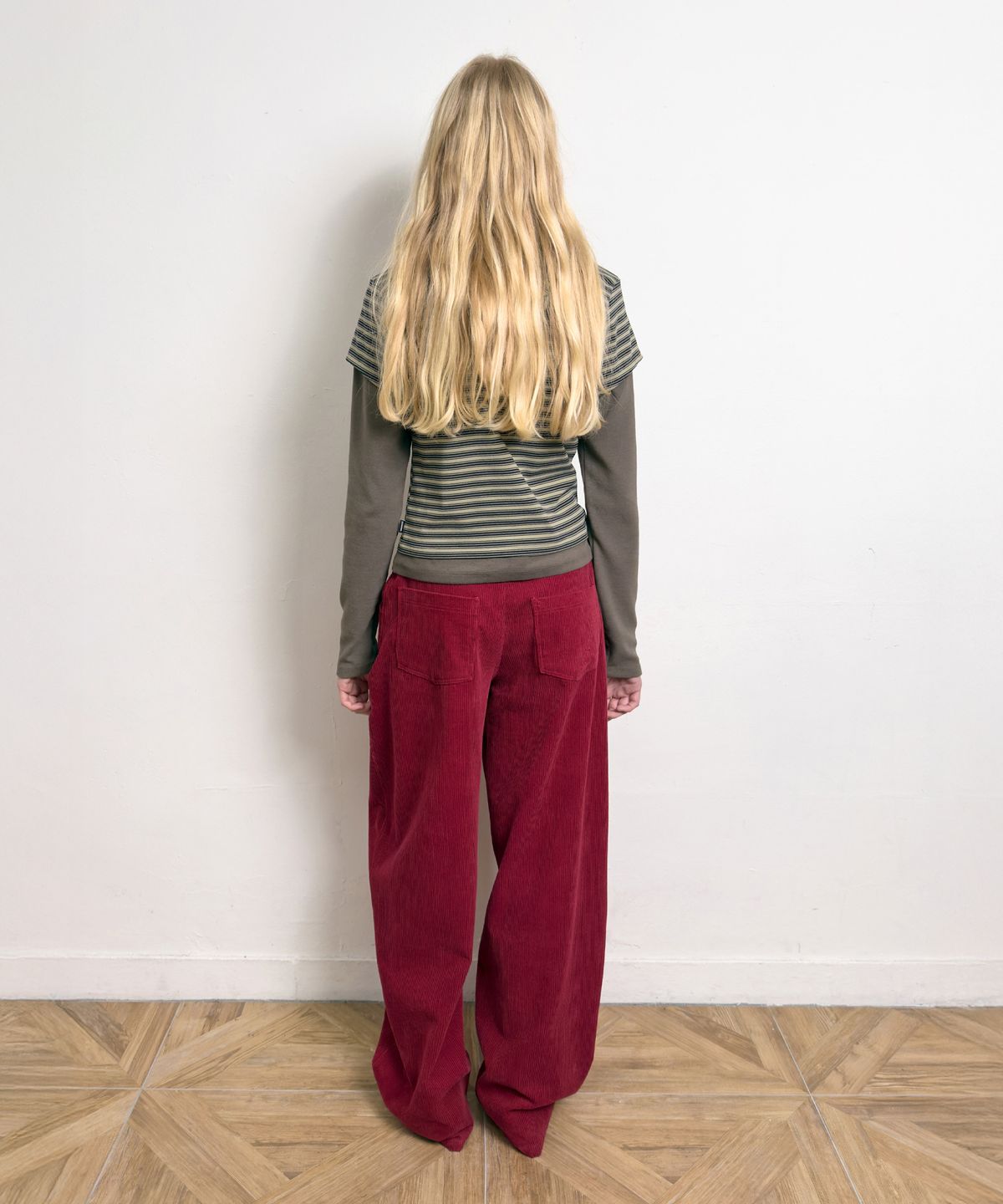 다이애그널(DIAGONAL) STRIPE HOODIE LAYERED TEE (khaki)