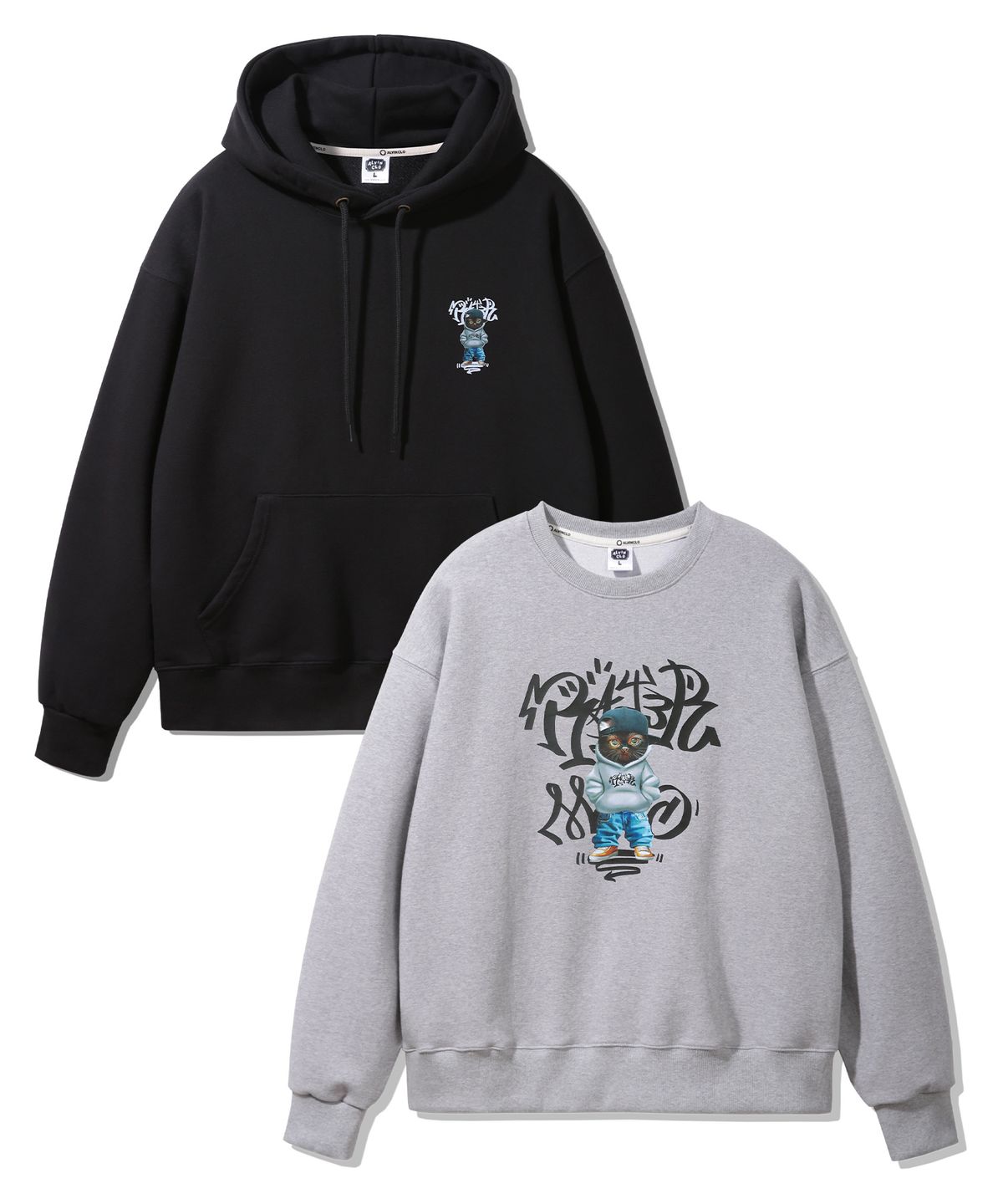 앨빈클로(ALVINCLO) [2PACK] MEOW CAT 후드티 맨투맨 2종 패키지
