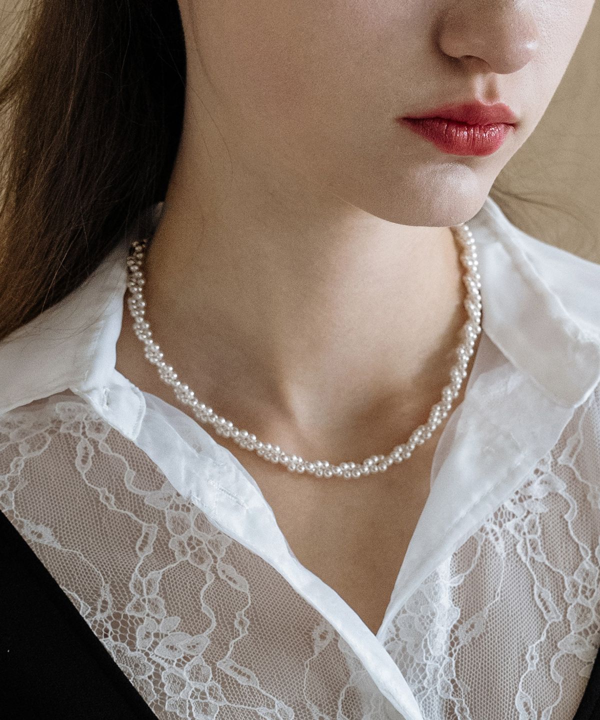 하스(HAS) EN013 Glass pearl Necklace (WHITE)