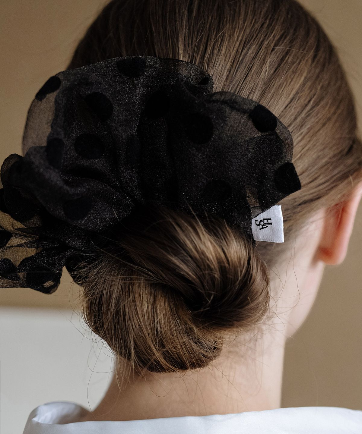 하스(HAS) EN006 Black dot chiffon Scrunchie