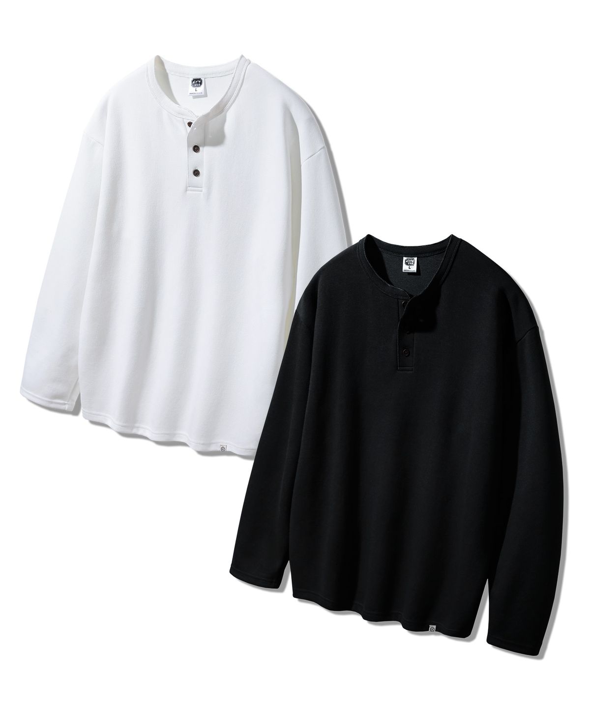 앨빈클로(ALVINCLO) [2PACK] 3버튼 헨리넥 루즈핏 긴팔티 2종 패키지