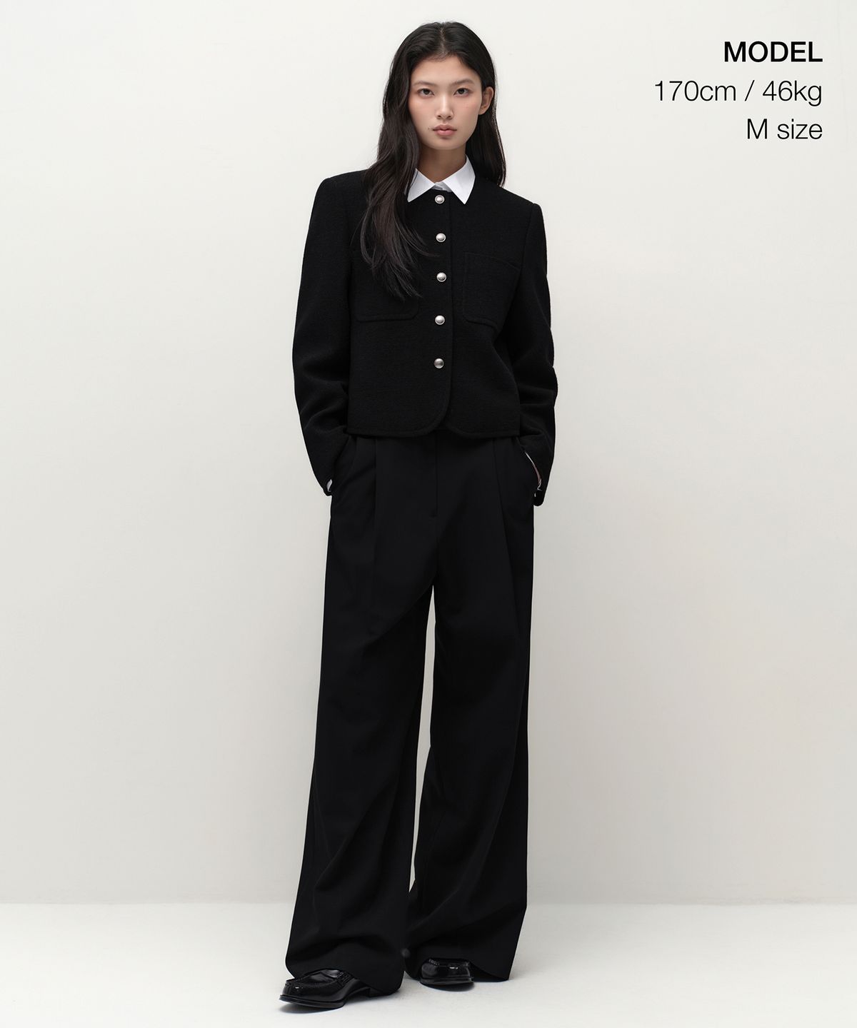 무신사 스탠다드 우먼(MUSINSA STANDARD WOMAN) 우먼즈 울 블렌드 테리 부클 트위드 재킷 [블랙]
