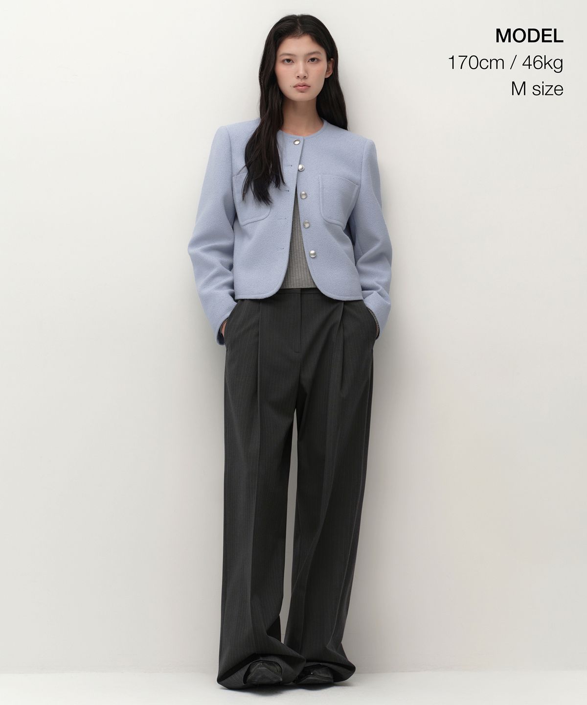 무신사 스탠다드 우먼(MUSINSA STANDARD WOMAN) 우먼즈 울 블렌드 테리 부클 트위드 재킷 [페일 블루]