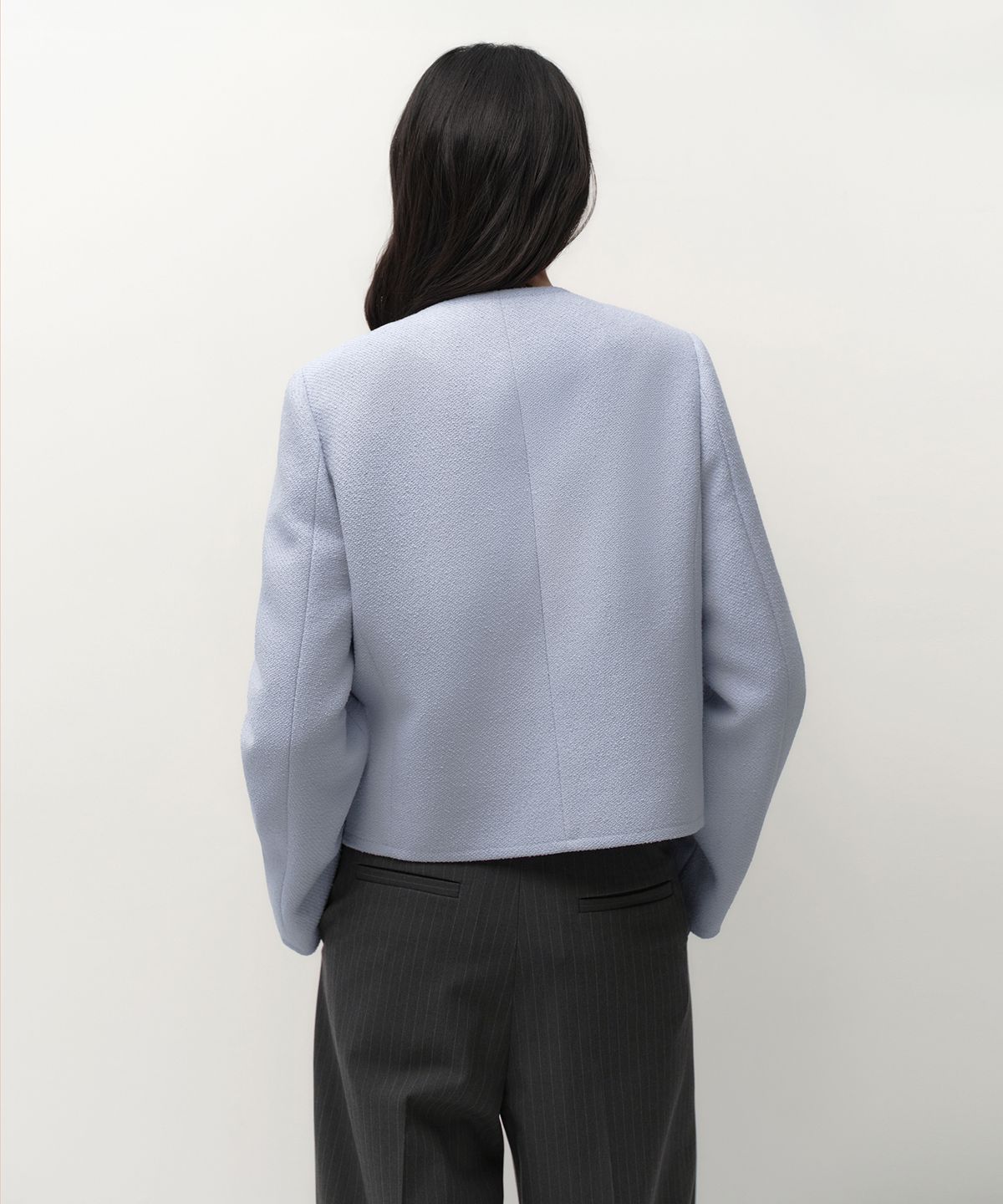 무신사 스탠다드 우먼(MUSINSA STANDARD WOMAN) 우먼즈 울 블렌드 테리 부클 트위드 재킷 [페일 블루]