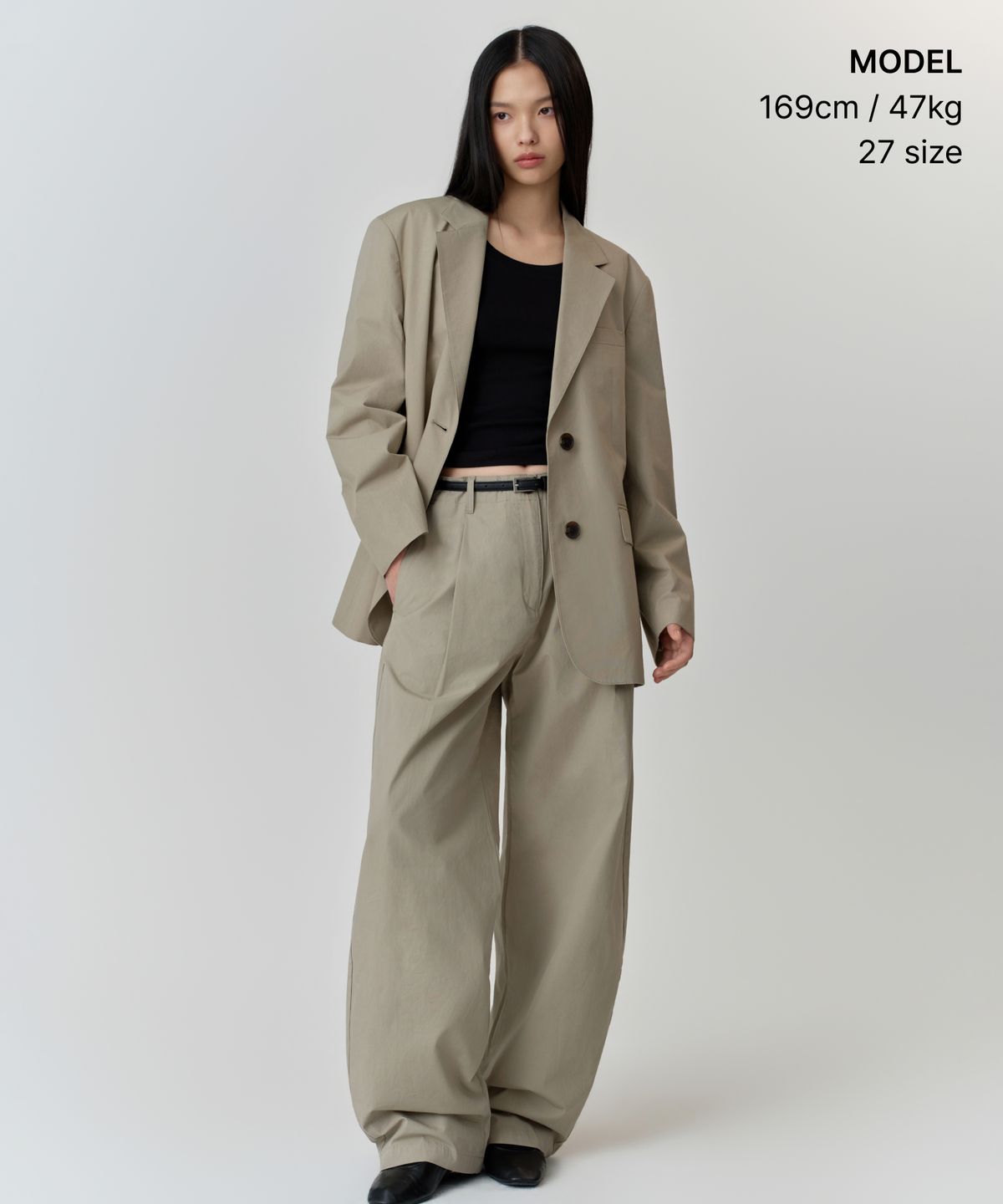 무신사 스탠다드 우먼(MUSINSA STANDARD WOMAN) 우먼즈 워시드 코튼 딥 턱 와이드 팬츠 [카키 베이지]