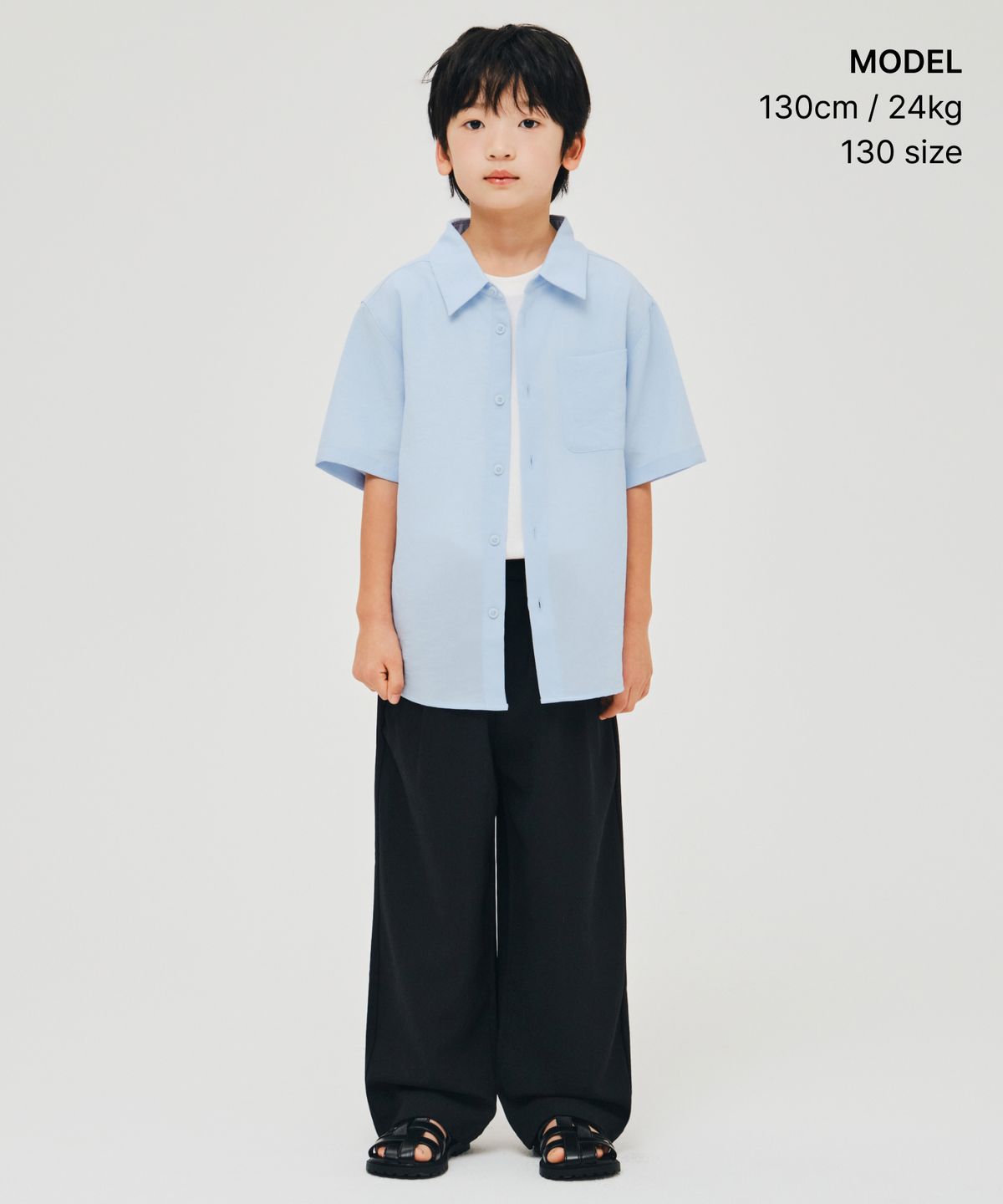 무신사 스탠다드 키즈(MUSINSA STANDARD KIDS) 린넨 라이크 원 턱 와이드 밴딩 팬츠 [블랙]