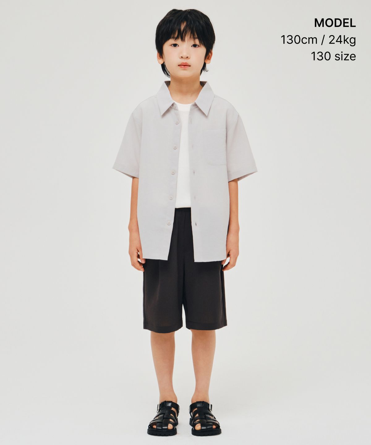 무신사 스탠다드 키즈(MUSINSA STANDARD KIDS) 린넨 라이크 원 턱 와이드 밴딩 쇼츠 [다크 그레이]