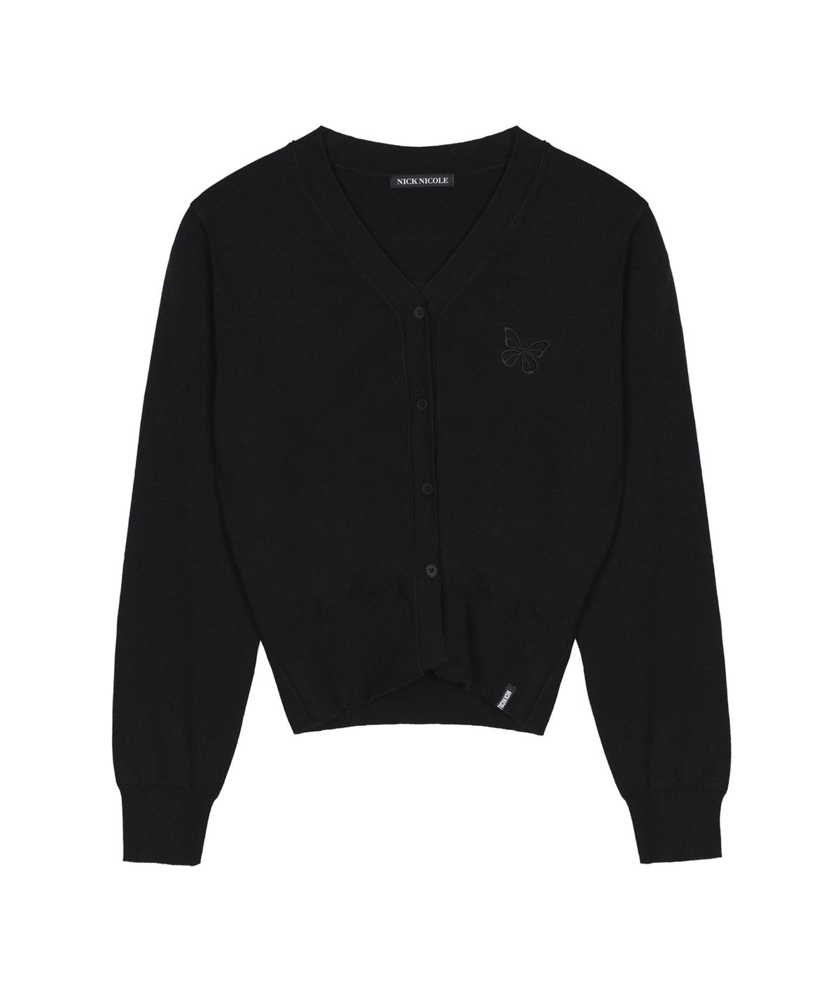 닉앤니콜(NICK&NICOLE) MINI BUTTERFLY SOFT V-CARDIGAN_BLACK
