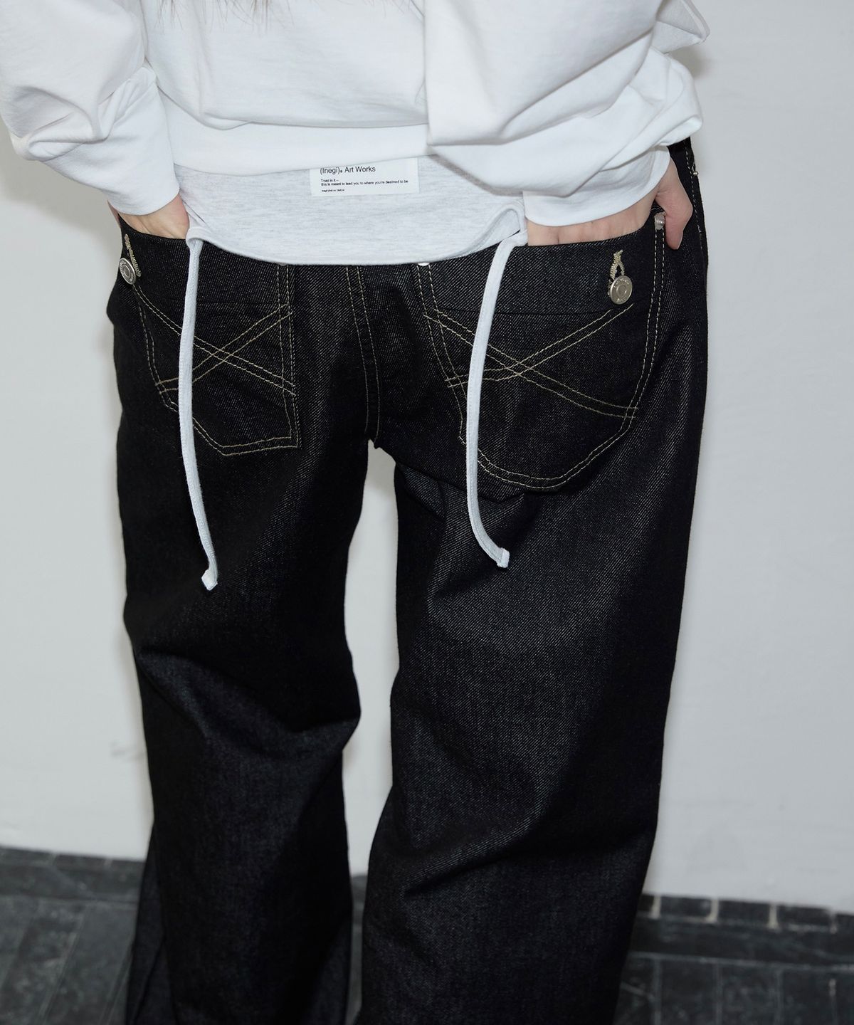 이네기(INEGI) Western Raw Wide Denim Pants (indigo black)