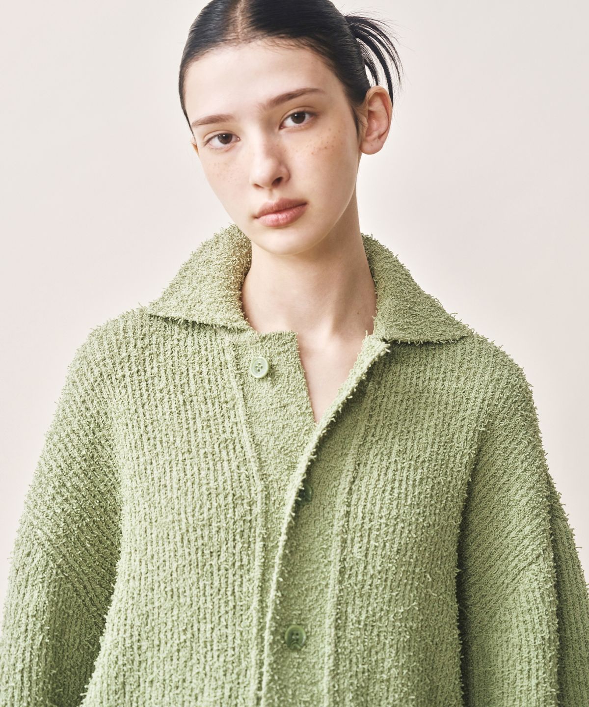 닉앤니콜(NICK&NICOLE) BOUCLE COLLAR KNIT CARDIGAN_OLIVE