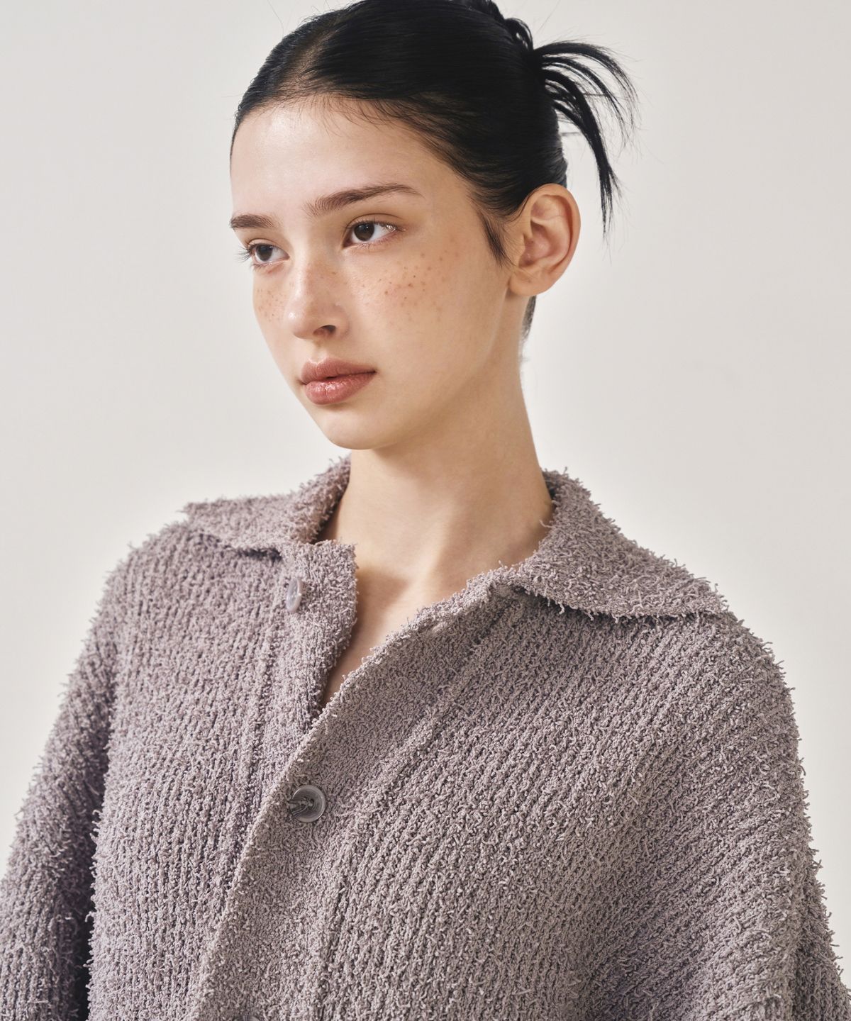 닉앤니콜(NICK&NICOLE) BOUCLE COLLAR KNIT CARDIGAN_GRAY