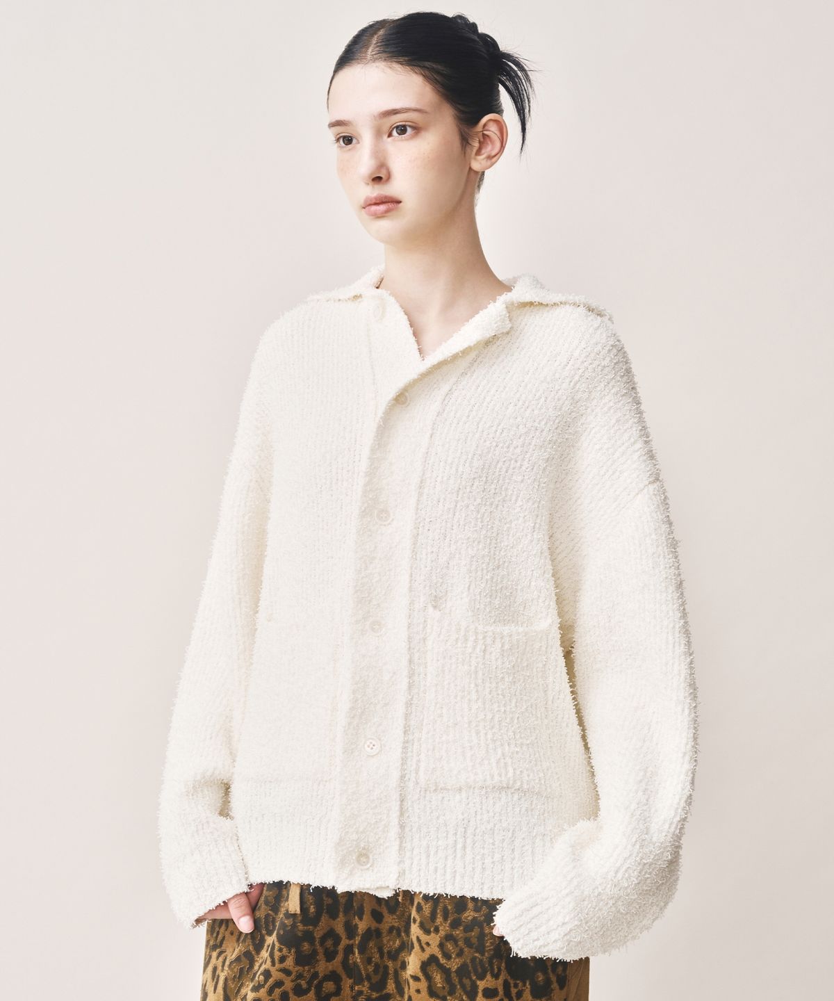 닉앤니콜(NICK&NICOLE) BOUCLE COLLAR KNIT CARDIGAN_CREAM