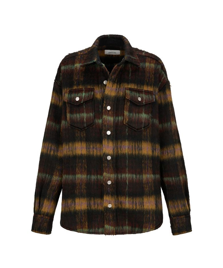 Check Wool Overshirt Jacket_[Brown]