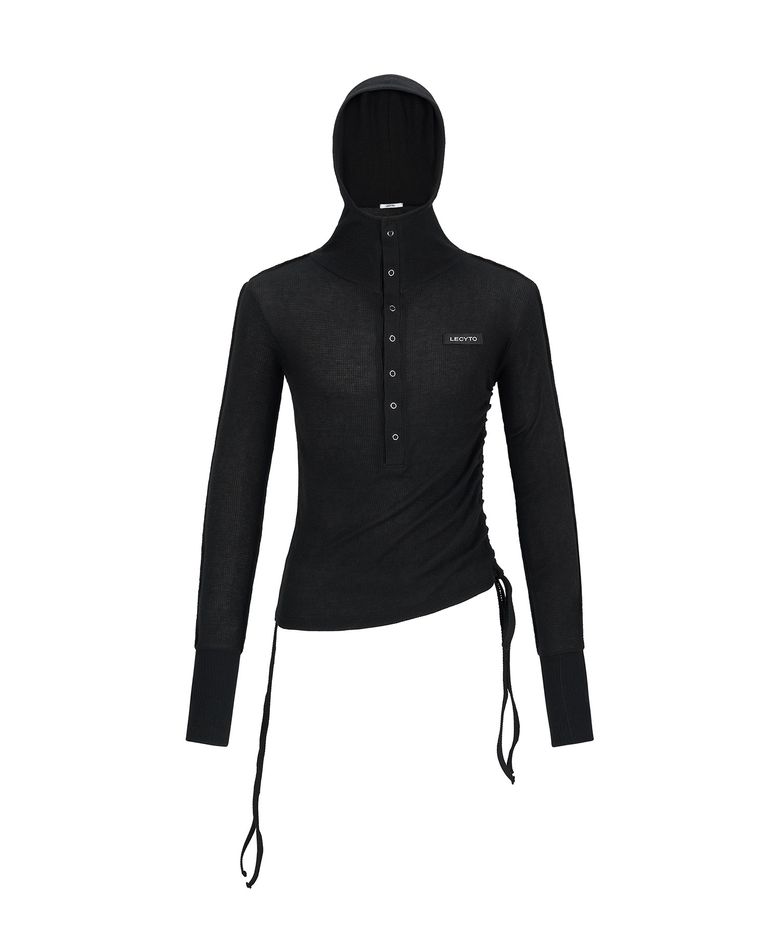 String Slim Hooded T-shirt_[Black]