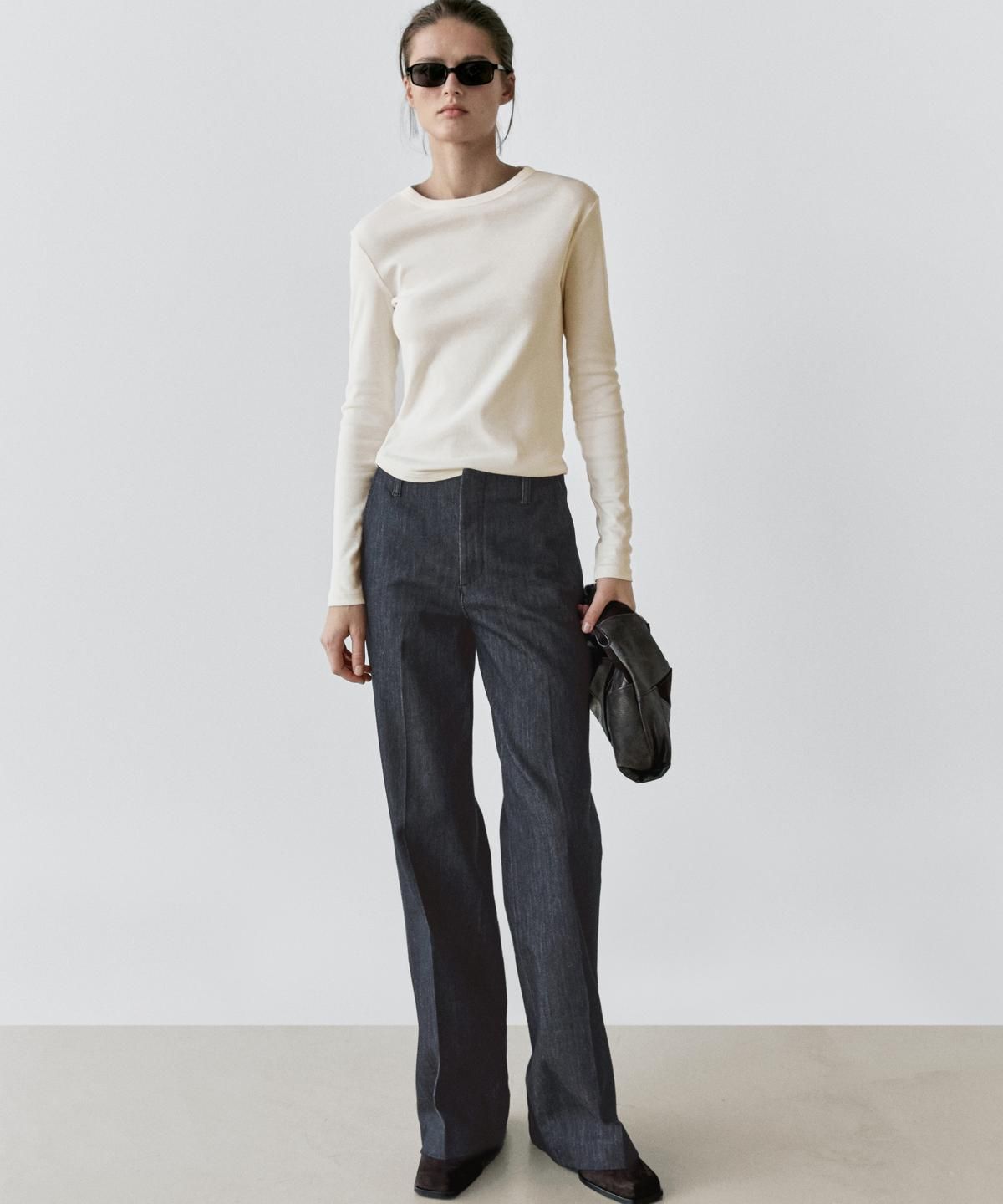 마시모두띠(MASSIMO DUTTI) 미드라이즈 와이드 레그 진
