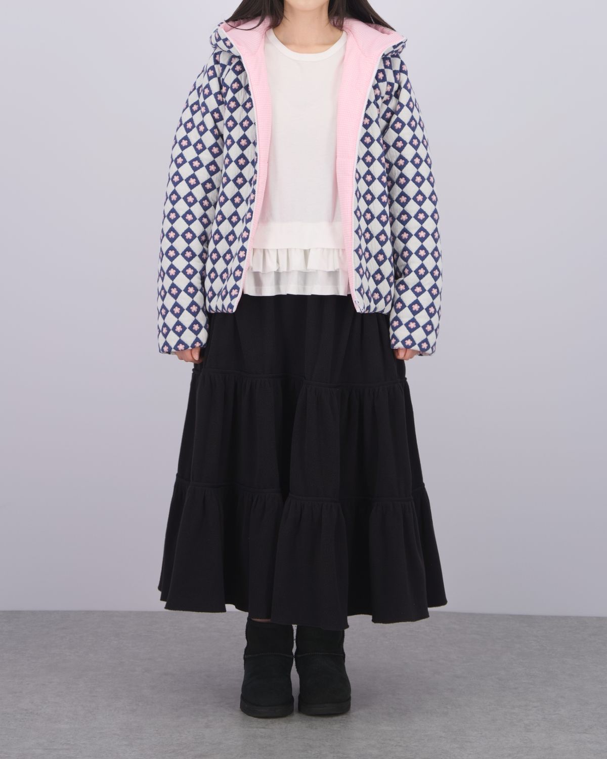 로액슈얼(LO AXUAL) FLEECE LOOSE POCKET TIERD SKIRT_BLACK