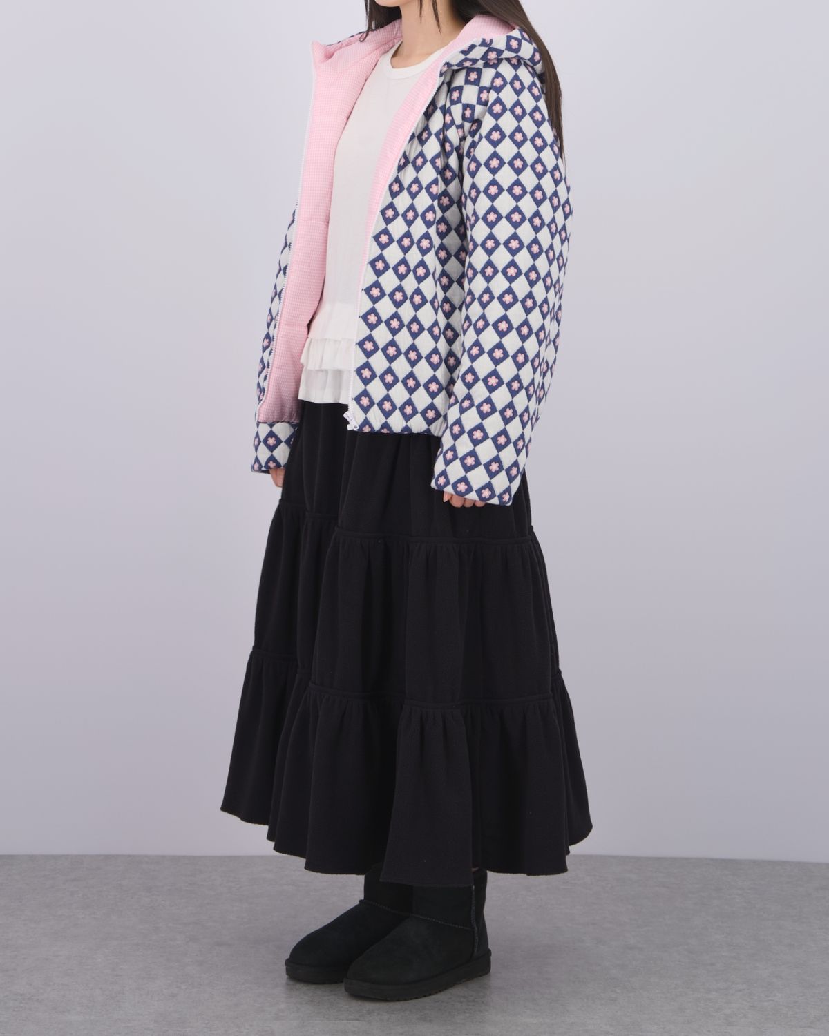 로액슈얼(LO AXUAL) FLEECE LOOSE POCKET TIERD SKIRT_BLACK