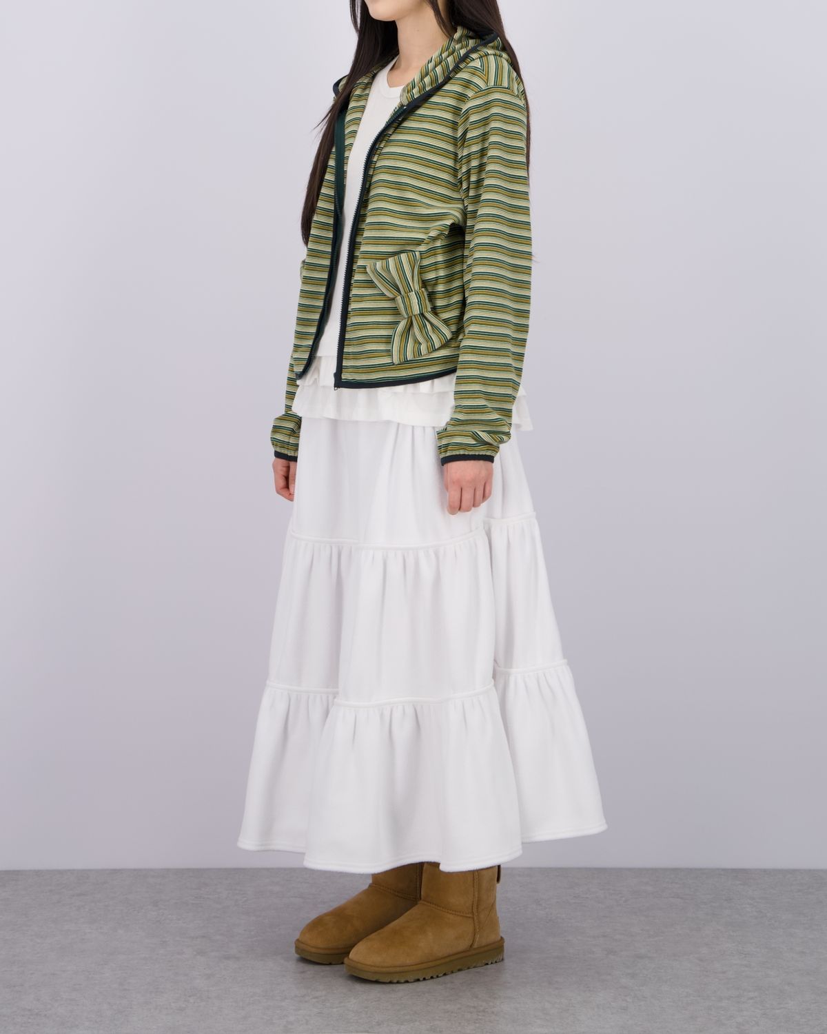 로액슈얼(LO AXUAL) FLEECE LOOSE POCKET TIERD SKIRT_WHITE