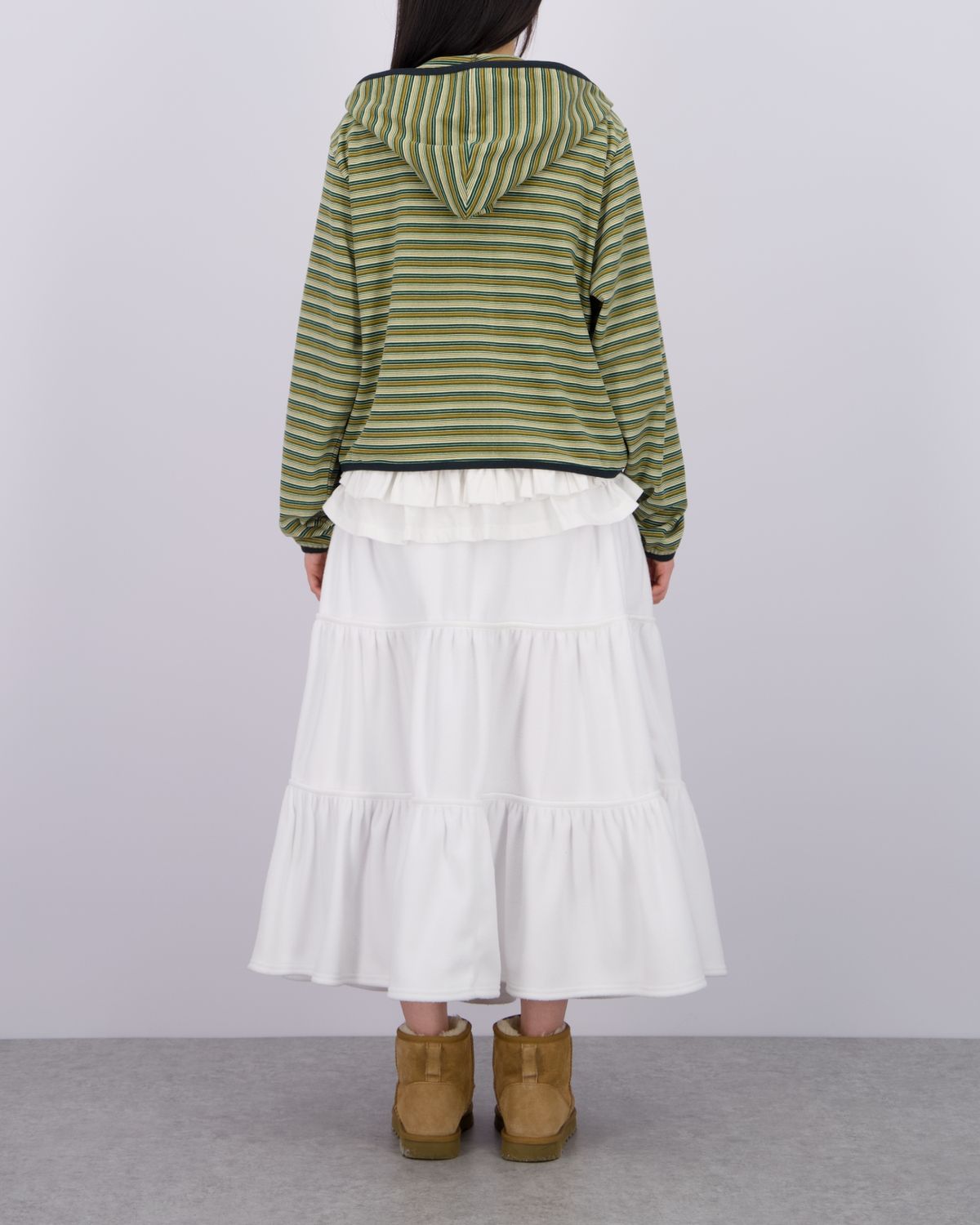로액슈얼(LO AXUAL) FLEECE LOOSE POCKET TIERD SKIRT_WHITE