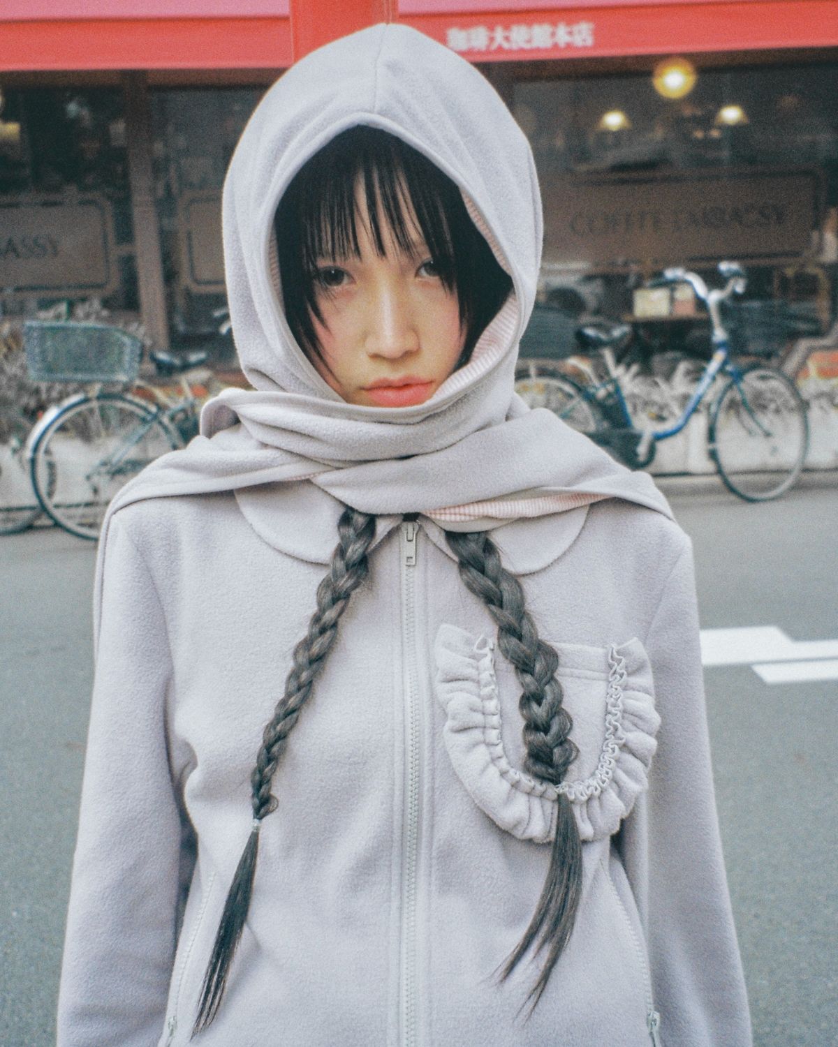 로액슈얼(LO AXUAL) FLEECE REVERSIBLE HOOD MUFFLER_MELANGE GREY