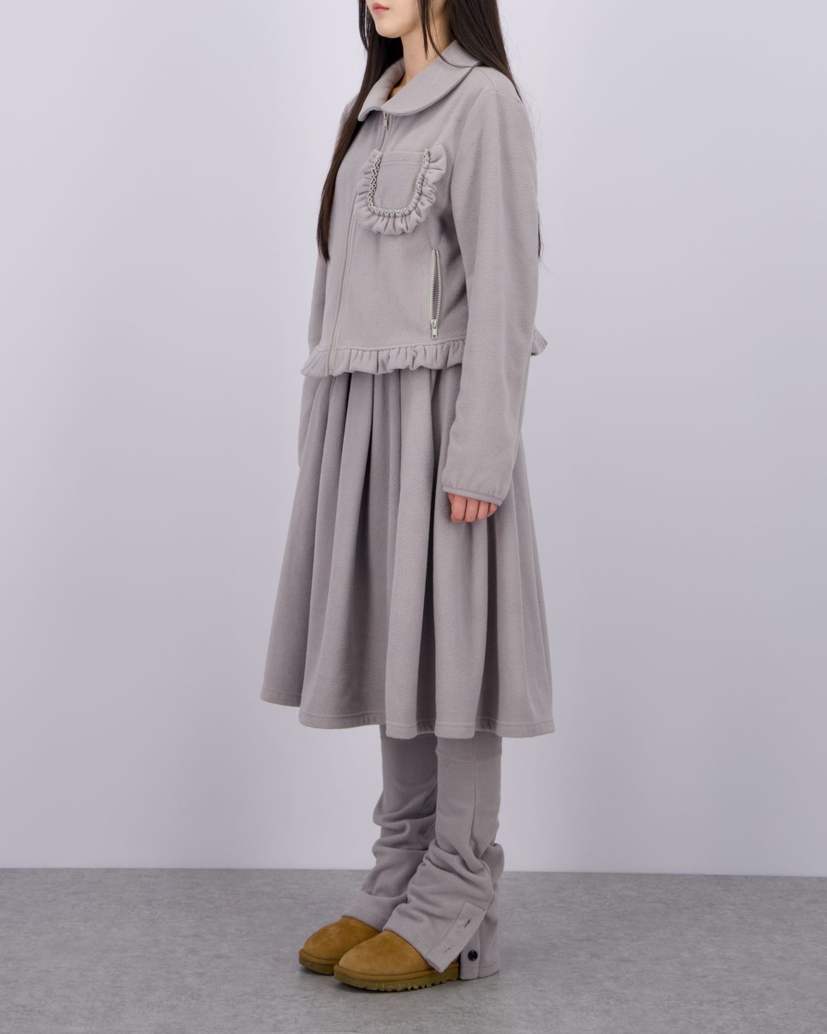 로액슈얼(LO AXUAL) FLEECE MIDI WARMER SKIRT_MELANGE GREY