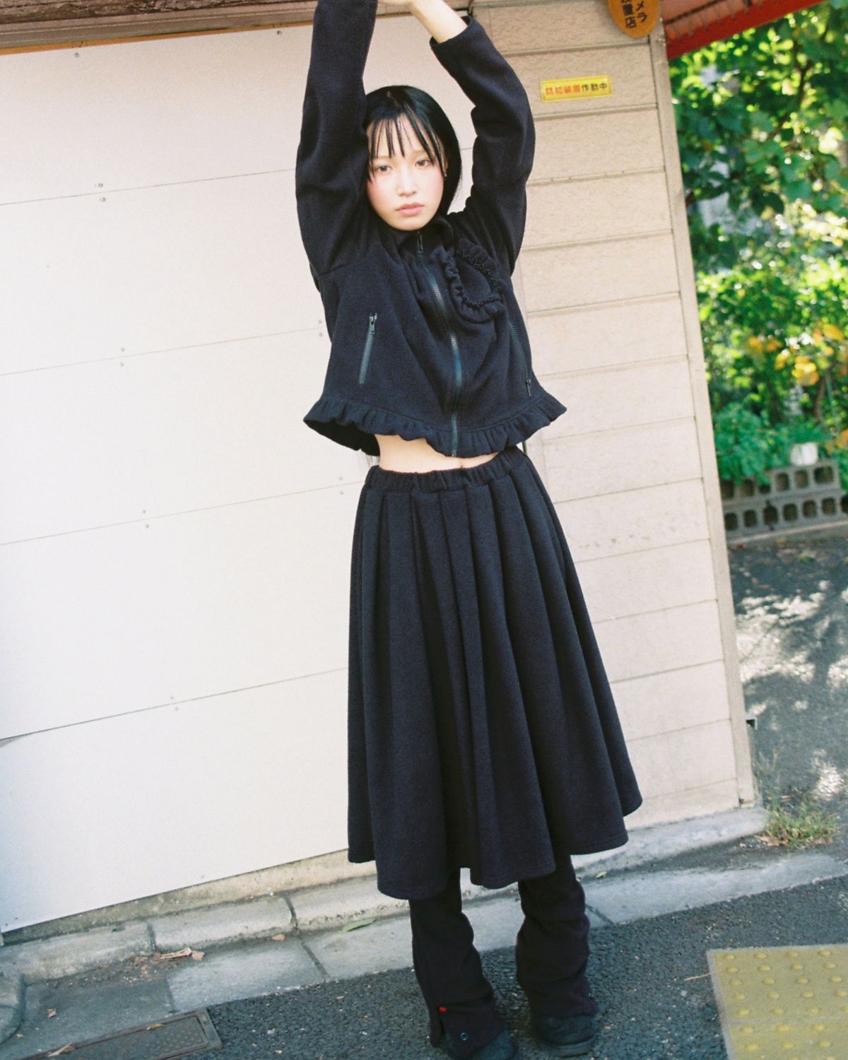 로액슈얼(LO AXUAL) FLEECE MIDI WARMER SKIRT_BLACK