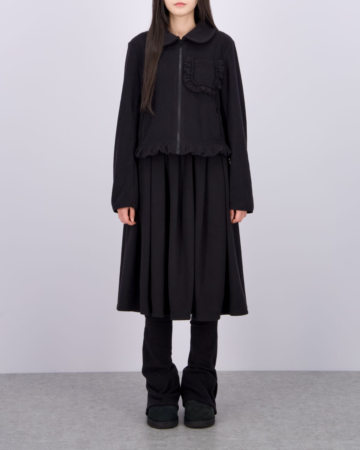 로액슈얼(LO AXUAL) FLEECE MIDI WARMER SKIRT_BLACK