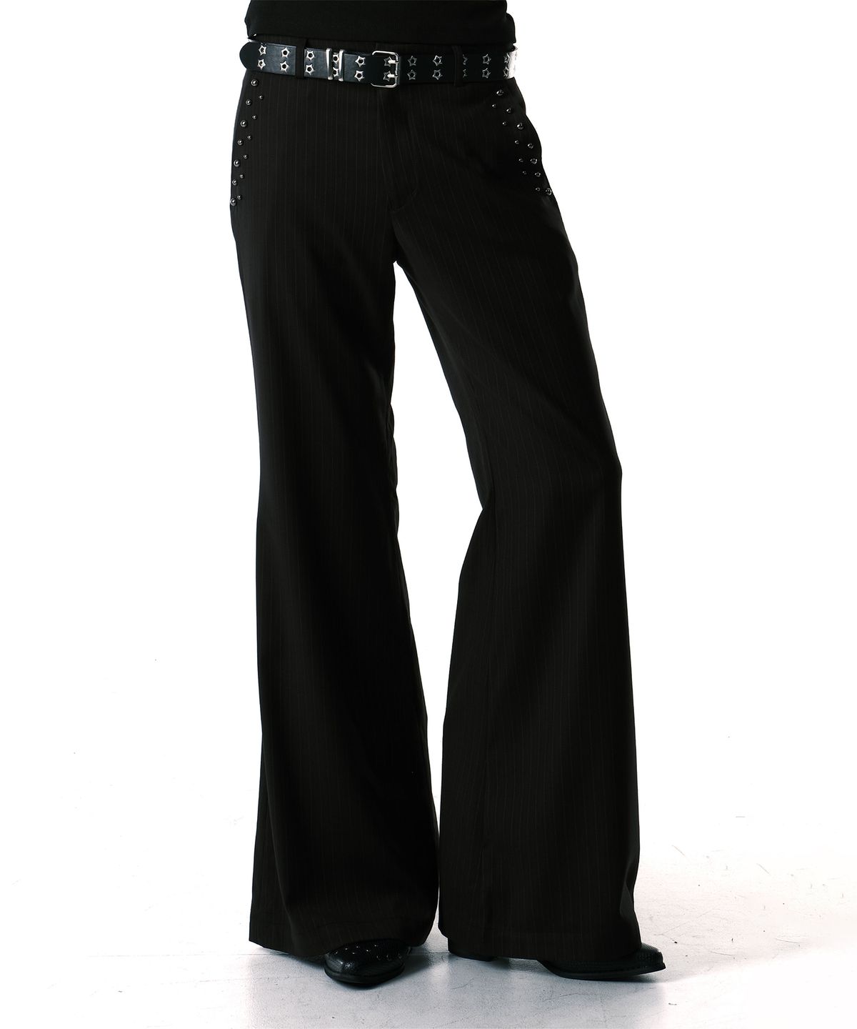 본바이한(BORNBYHAN) STUD STRIPE BOOTCUT TROUSERS BLACK