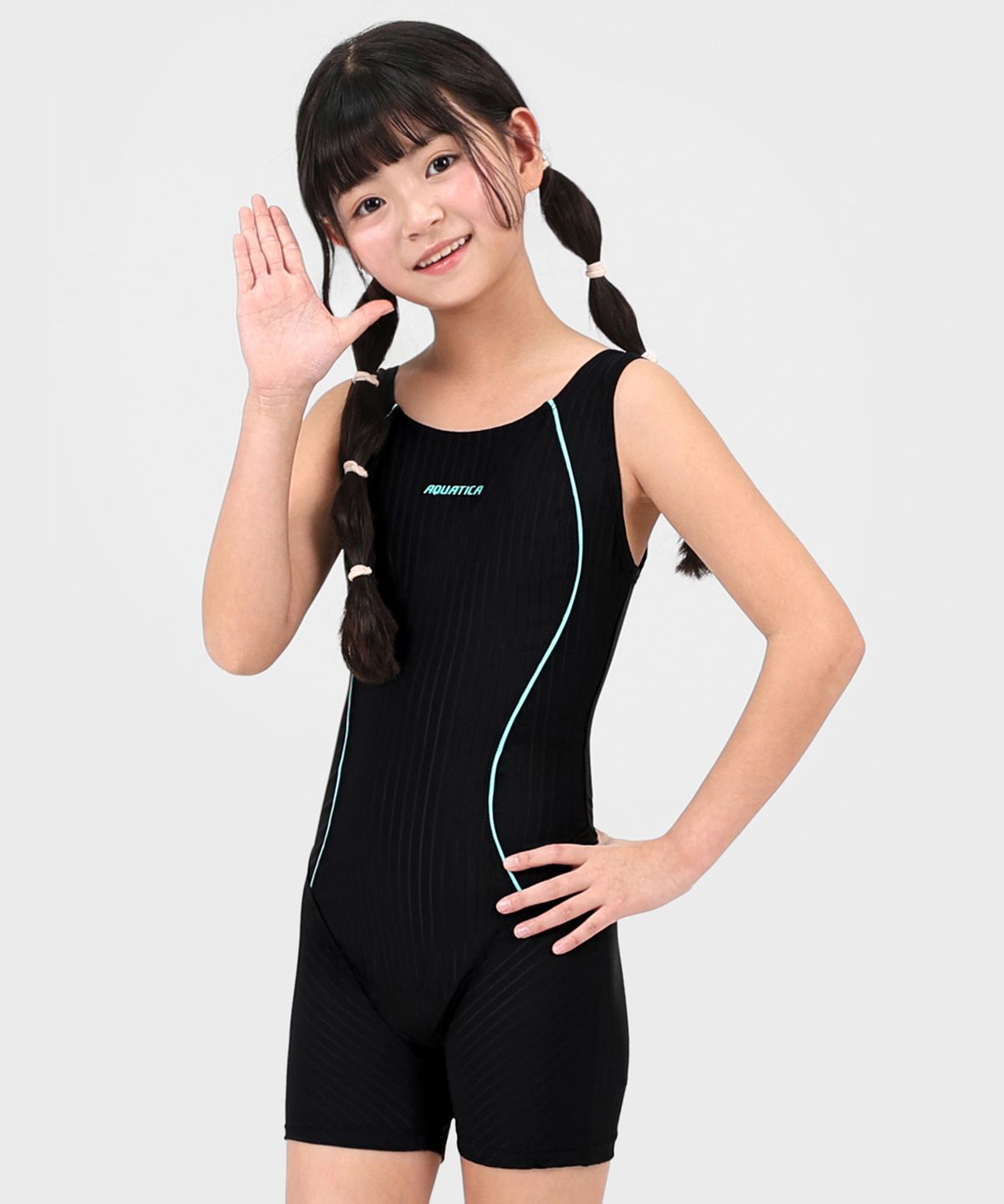 아쿠아티카(AQUATICA) 여아동 실내수영복 AQA122 일반용수경 파우치 코클립 6종세트