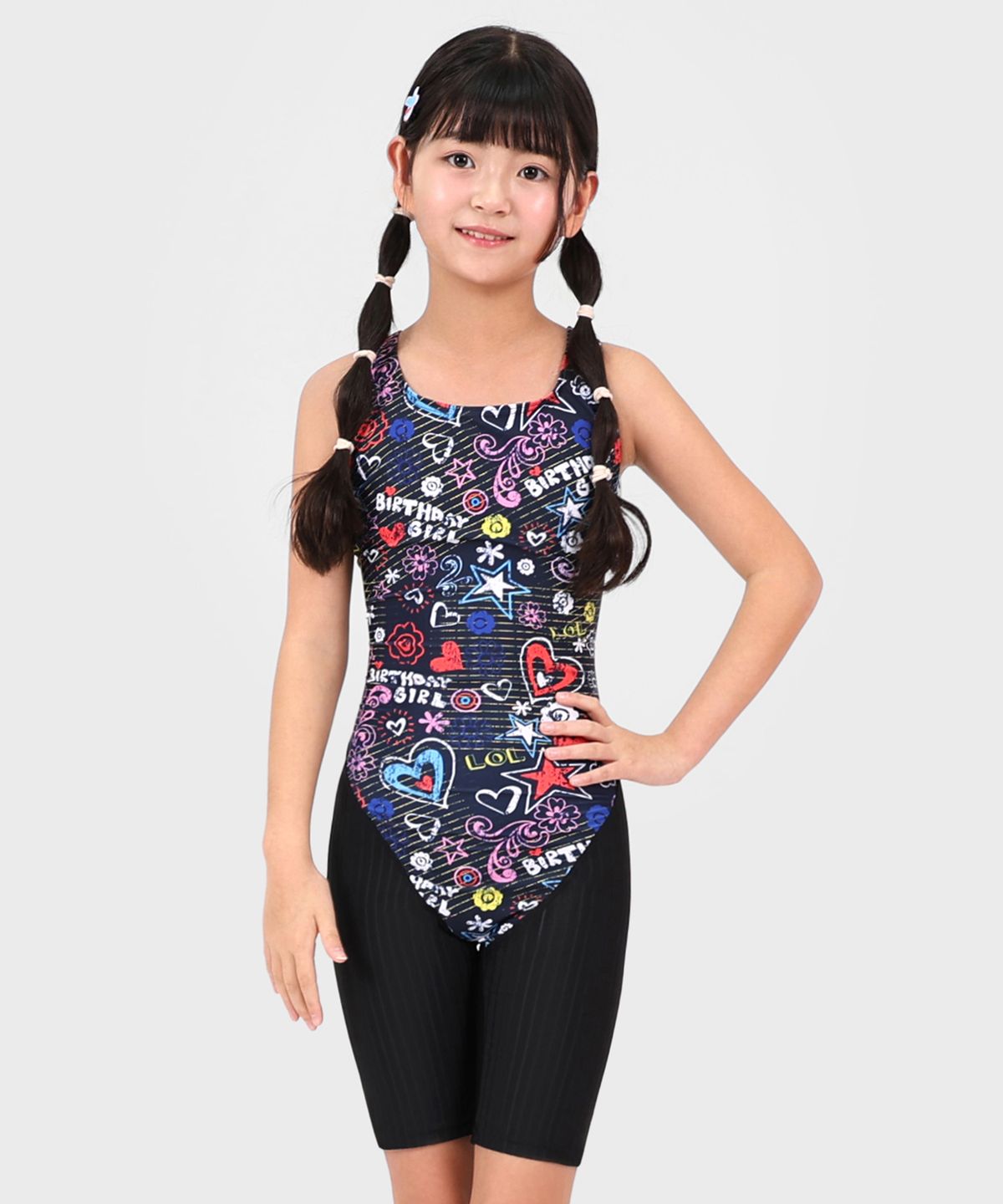 아쿠아티카(AQUATICA) 여아동 실내수영복 AQAJN102 일반용수경 파우치 코클립 6종세트