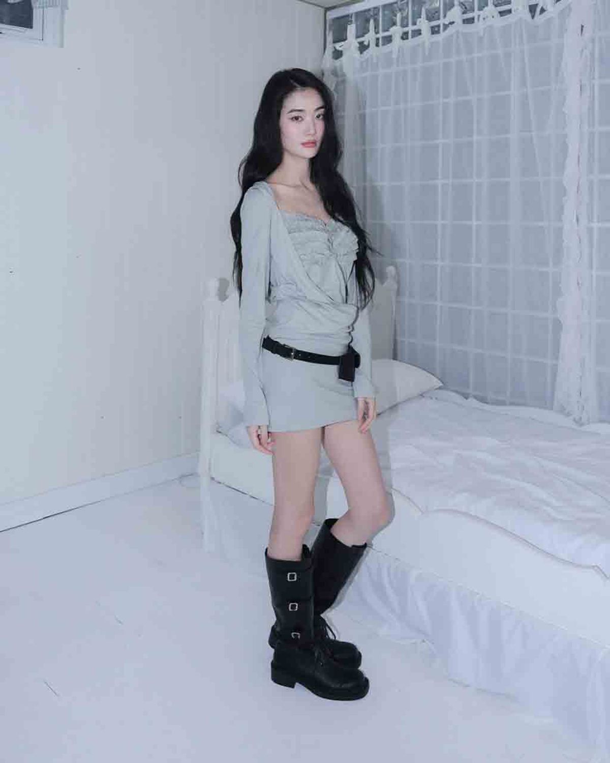 엘프엘프엘프 아카이브스(ELFELFELF ARCHIVES) 드래이프 후디 드레스 [민트그레이]