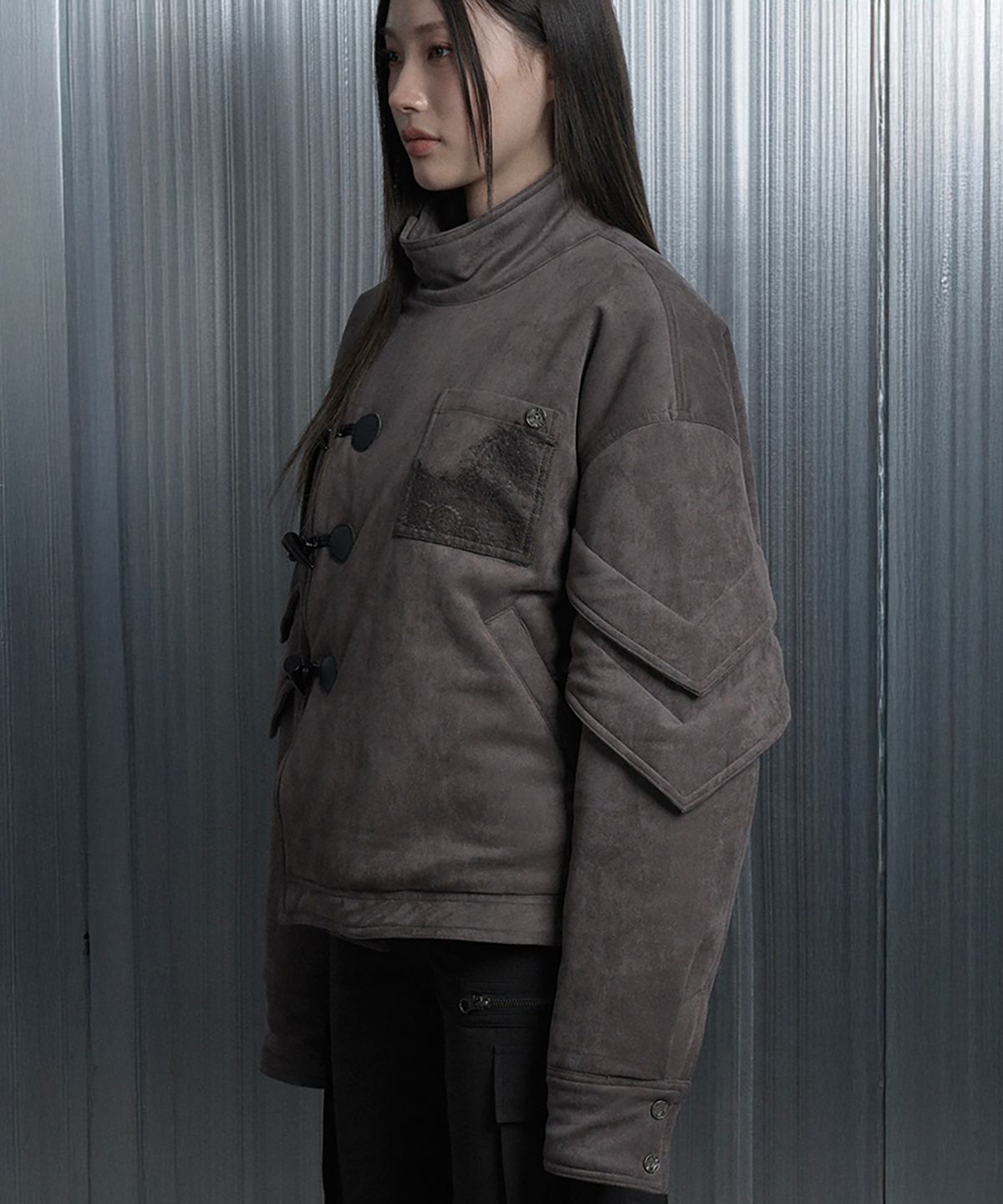 에트오소메(ETRE AU SOMMET) Suede Volume Over Bomber Jacket (Brown)