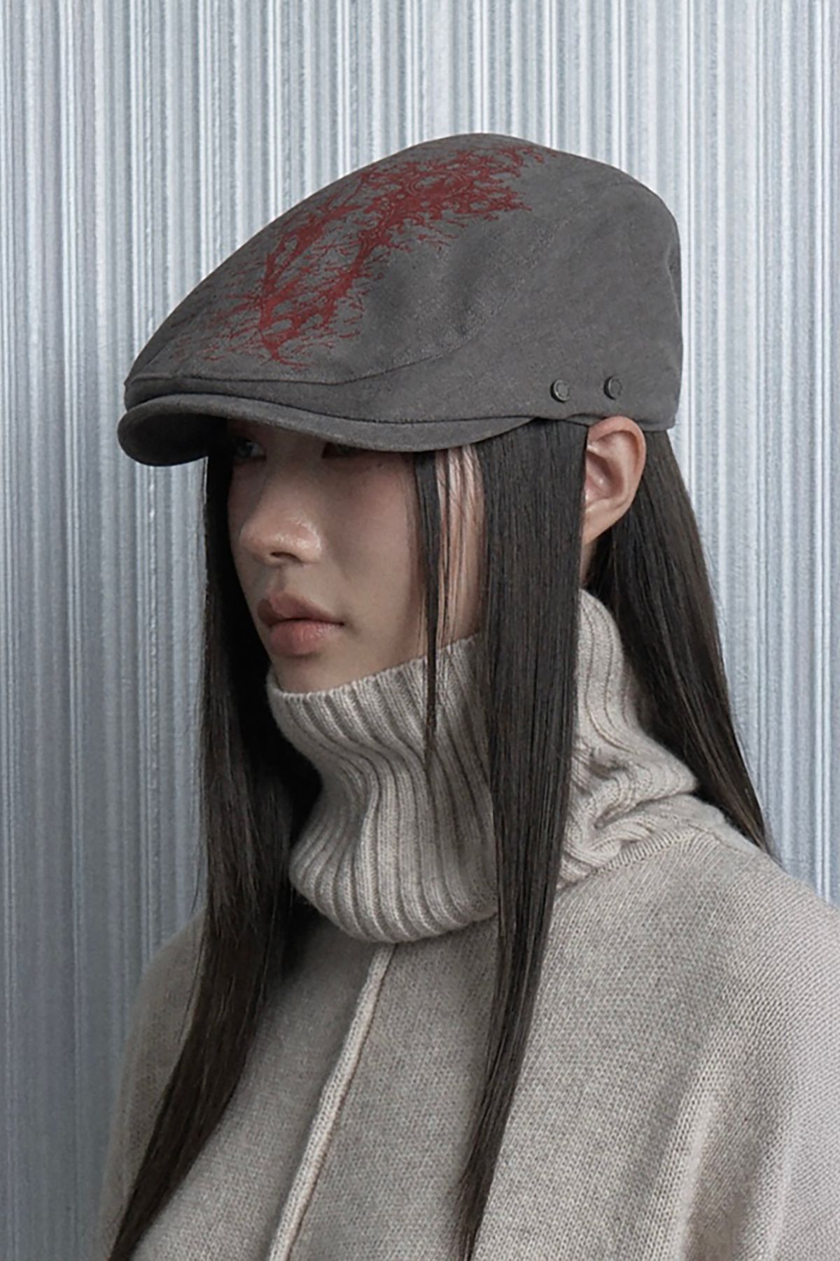 에트오소메(ETRE AU SOMMET) Cross Printing Classic Hunting Cap (Dark Gray)