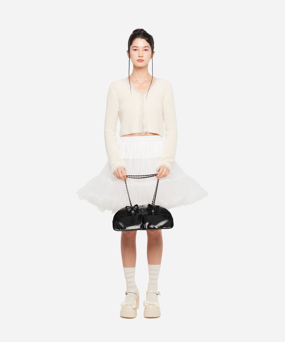 투포식스(TWOFOURSIX) [리본 탈착 가능] RIBBON CHAIN SHOULDER BAG - BLACK 리본 체인 숄더백