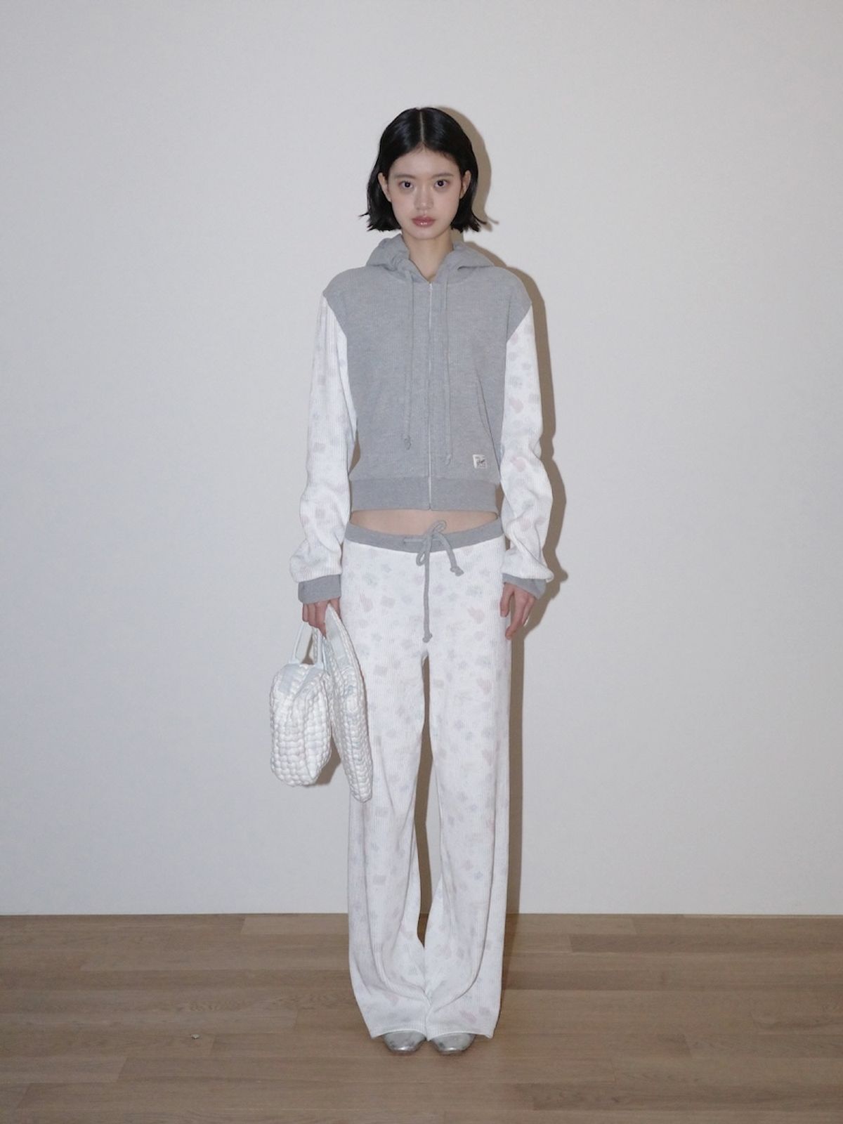 글로니(GLOWNY) CONTRAST DREAMY WAFFLE HOODIE (GRAY)