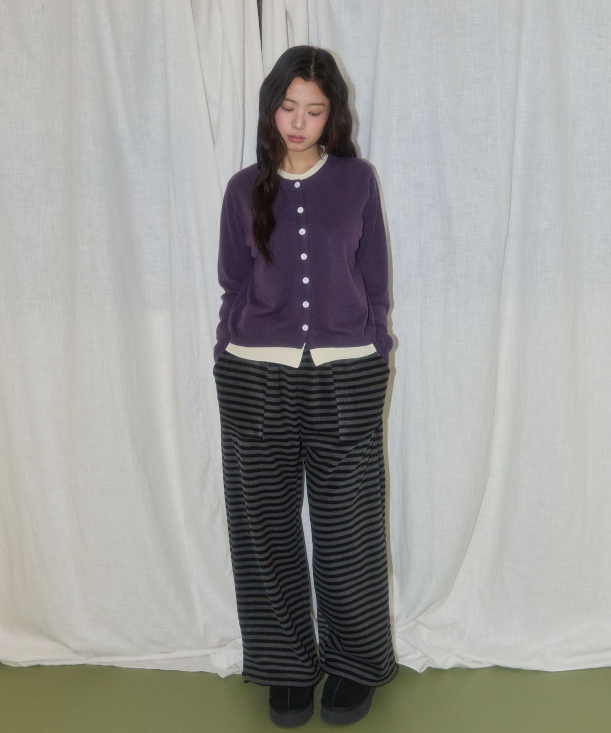 레터리(LETERIE) FLEECE STRIPE PANTS_GREY