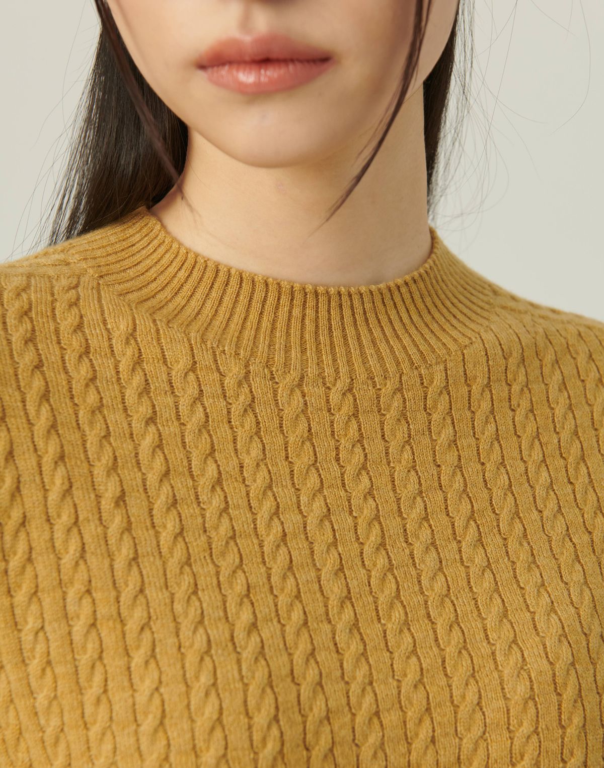 베이스스레드(BASETHREAD) Dense Cable Knit Mid Sleeve Pullover_MUSTARD