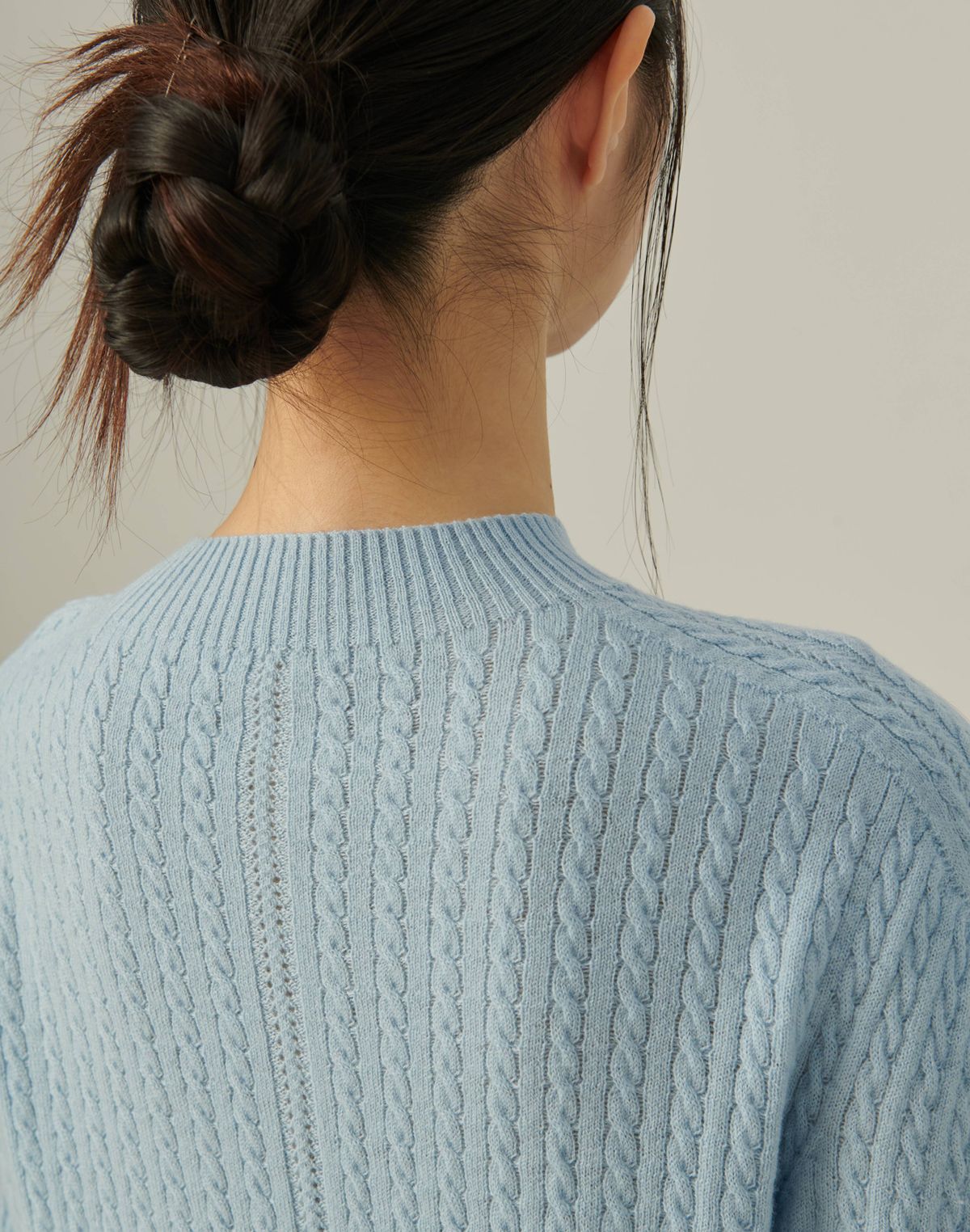 베이스스레드(BASETHREAD) Dense Cable Knit Mid Sleeve Pullover_SKYBLUE