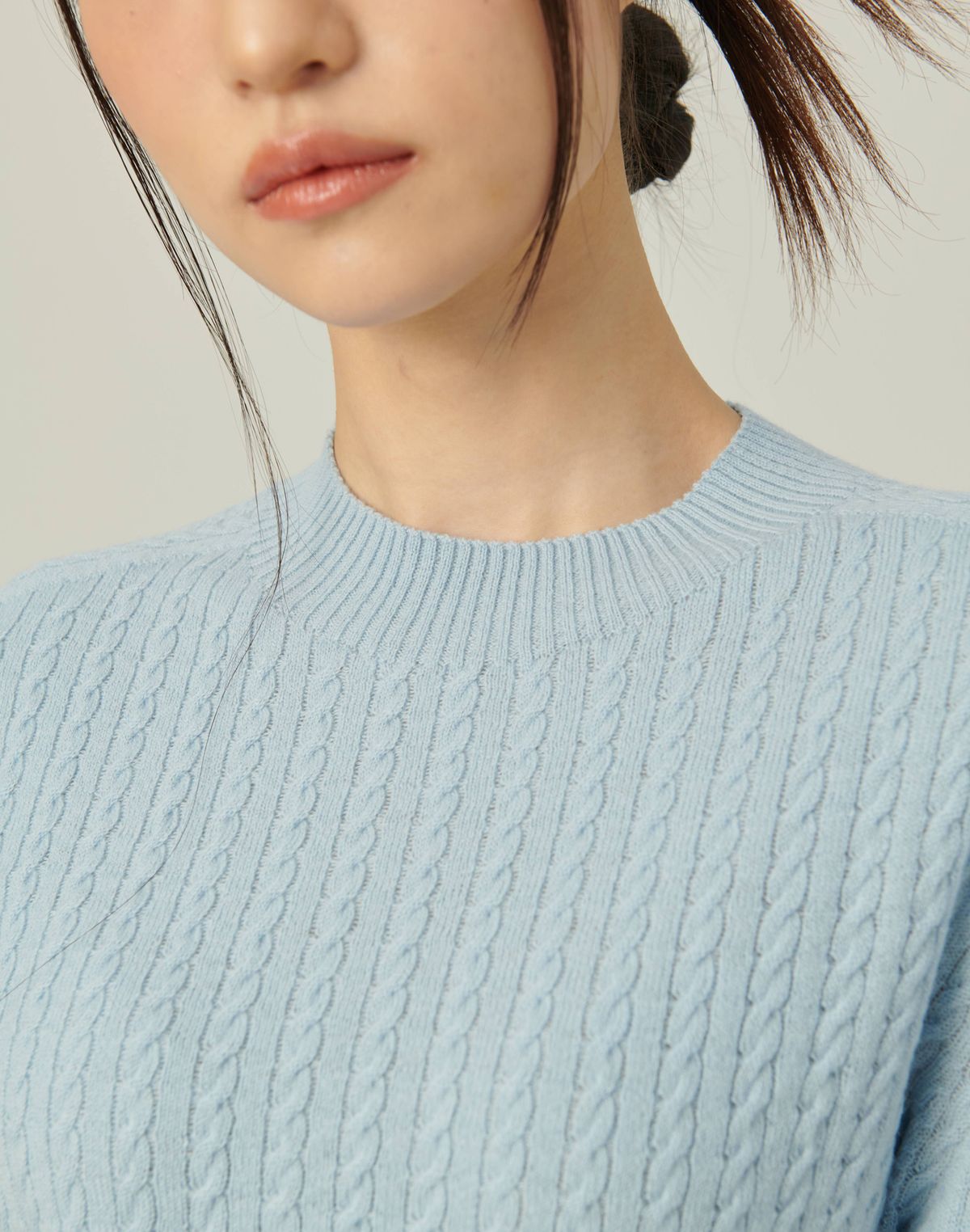 베이스스레드(BASETHREAD) Dense Cable Knit Mid Sleeve Pullover_SKYBLUE