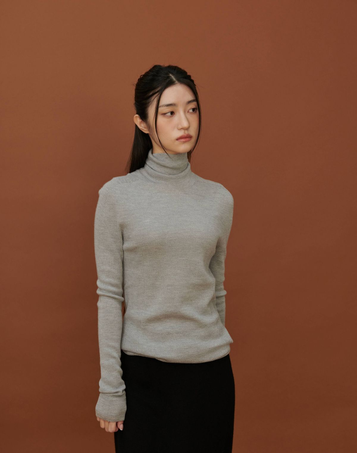 베이스스레드(BASETHREAD) Fine Rib Wool Turtleneck_GRAY