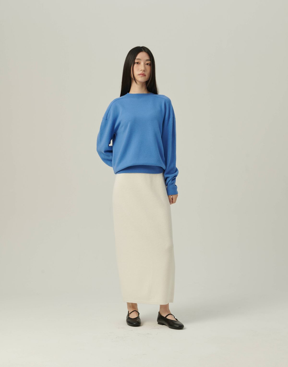 베이스스레드(BASETHREAD) Epaulette Detail Round Neck Knit_BLUE