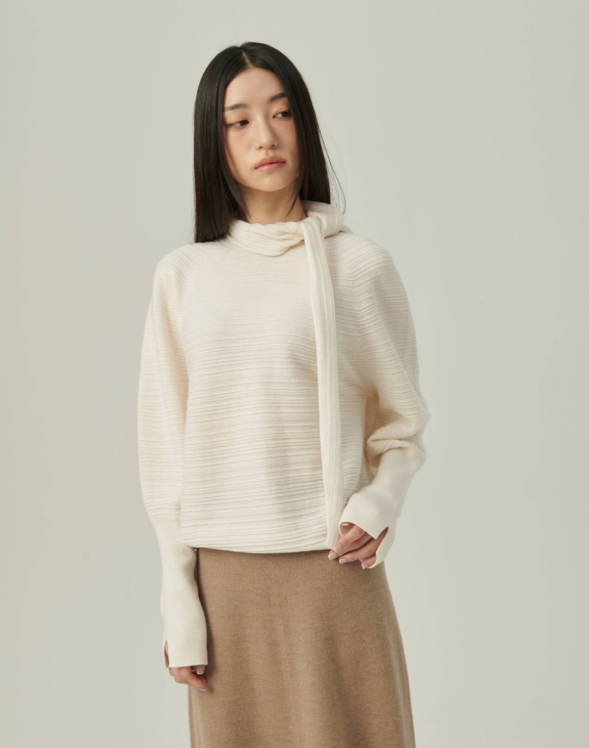 베이스스레드(BASETHREAD) Horizontal Texture Wool Pullover_IVORY