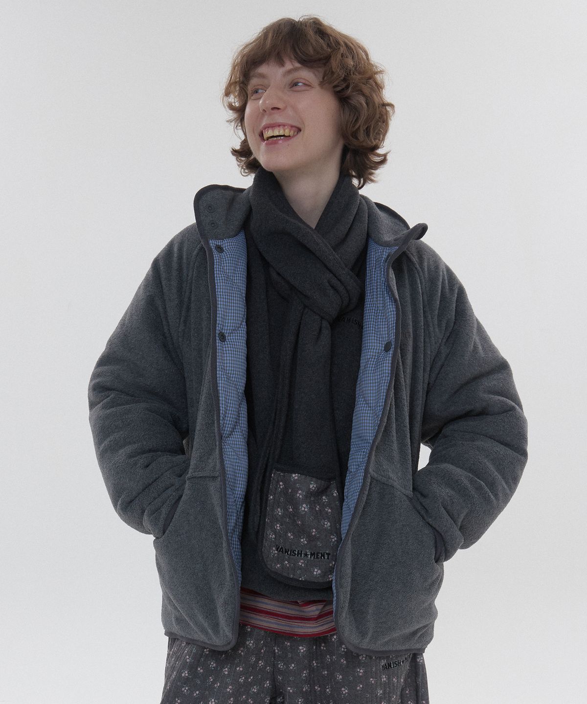 바니쉬먼트(VANISHMENT) Fleece quilted reversible jumper_melange gray