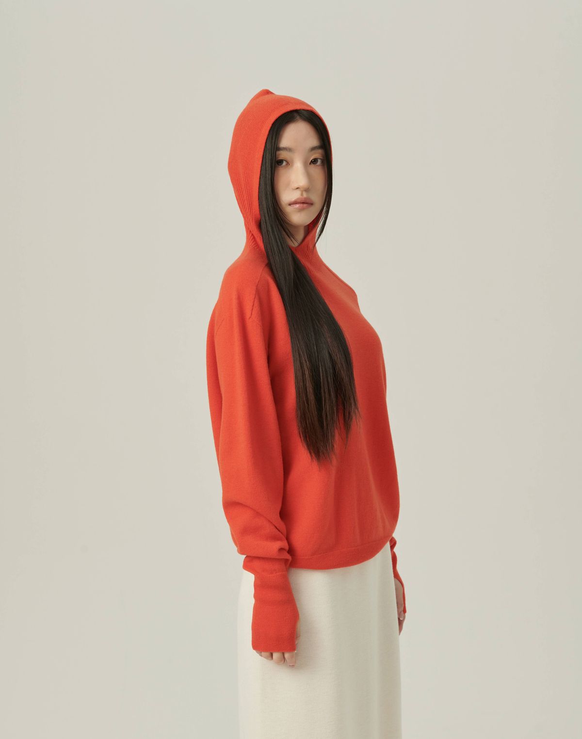 베이스스레드(BASETHREAD) Mock Neck Hooded Knit_ORANGE