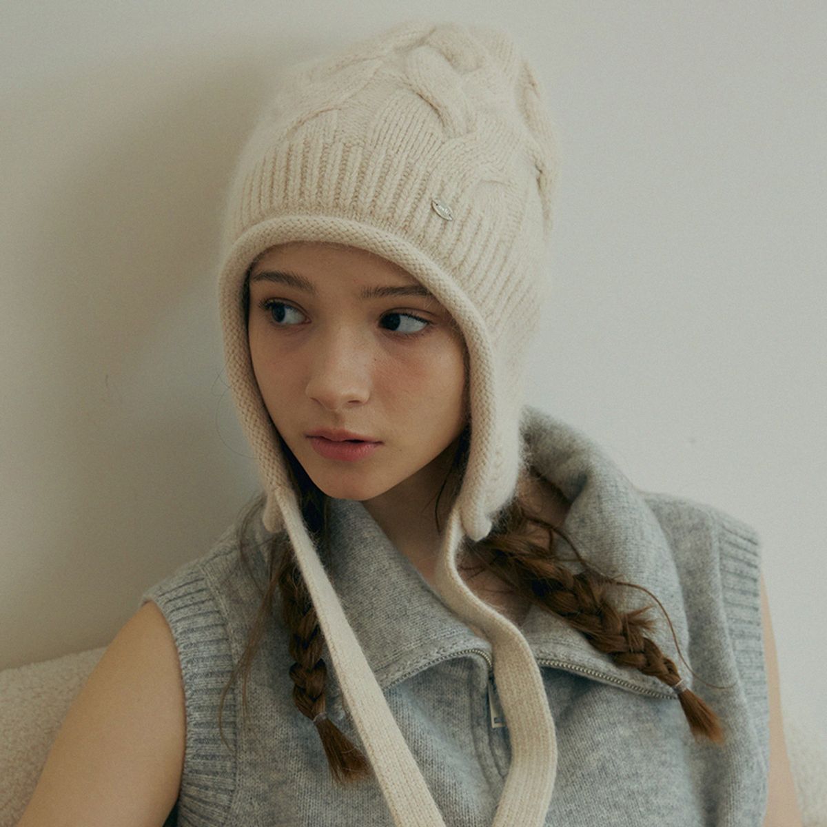 메르헨(MERCHEN) Cable knit strap beanie_5color