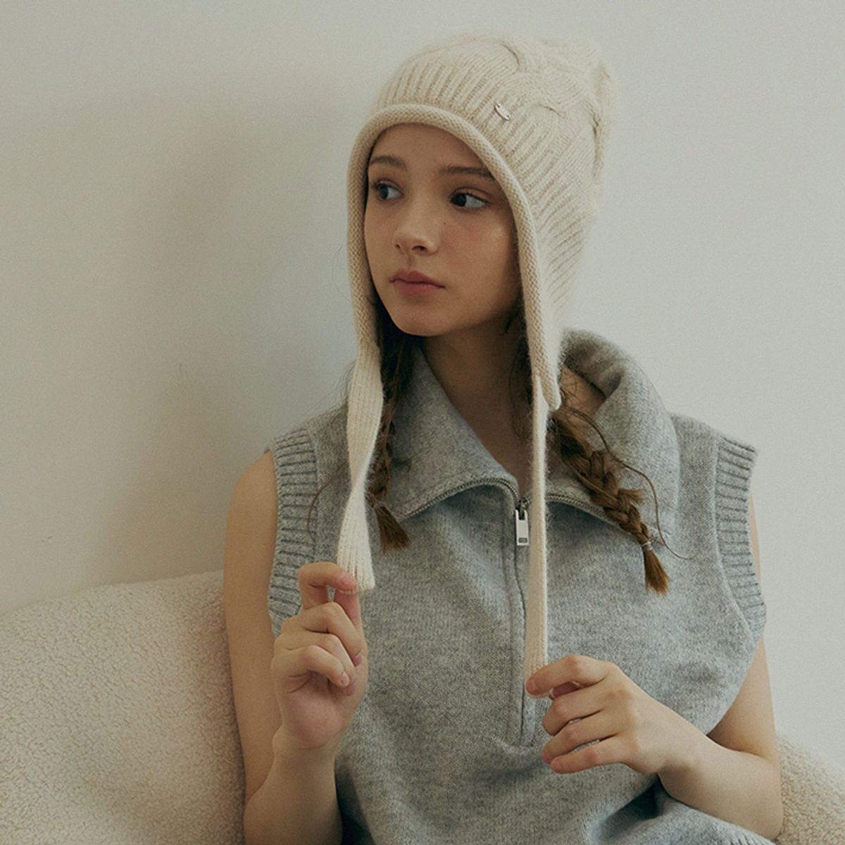 메르헨(MERCHEN) Cable knit strap beanie_5color