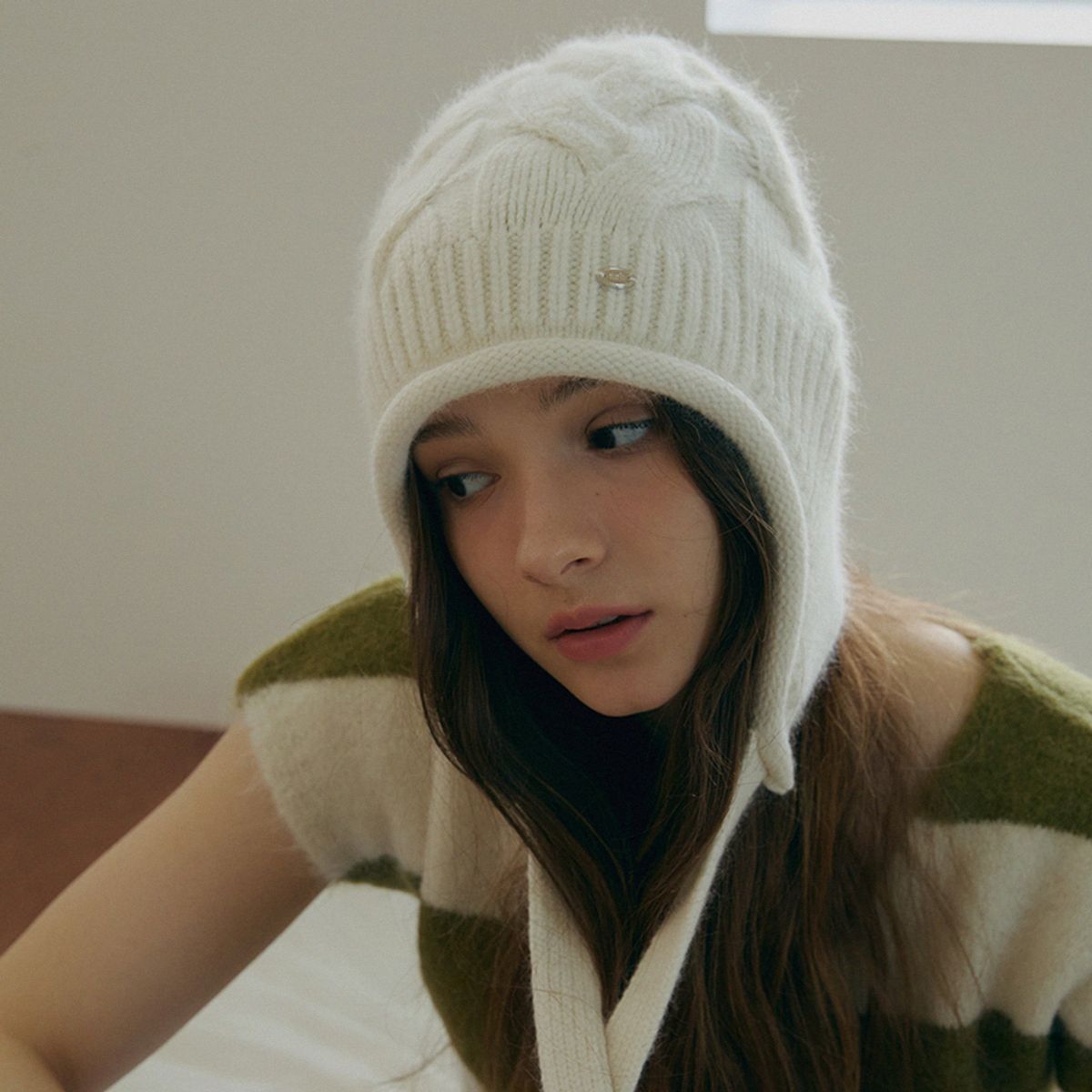 메르헨(MERCHEN) Cable knit strap beanie_5color