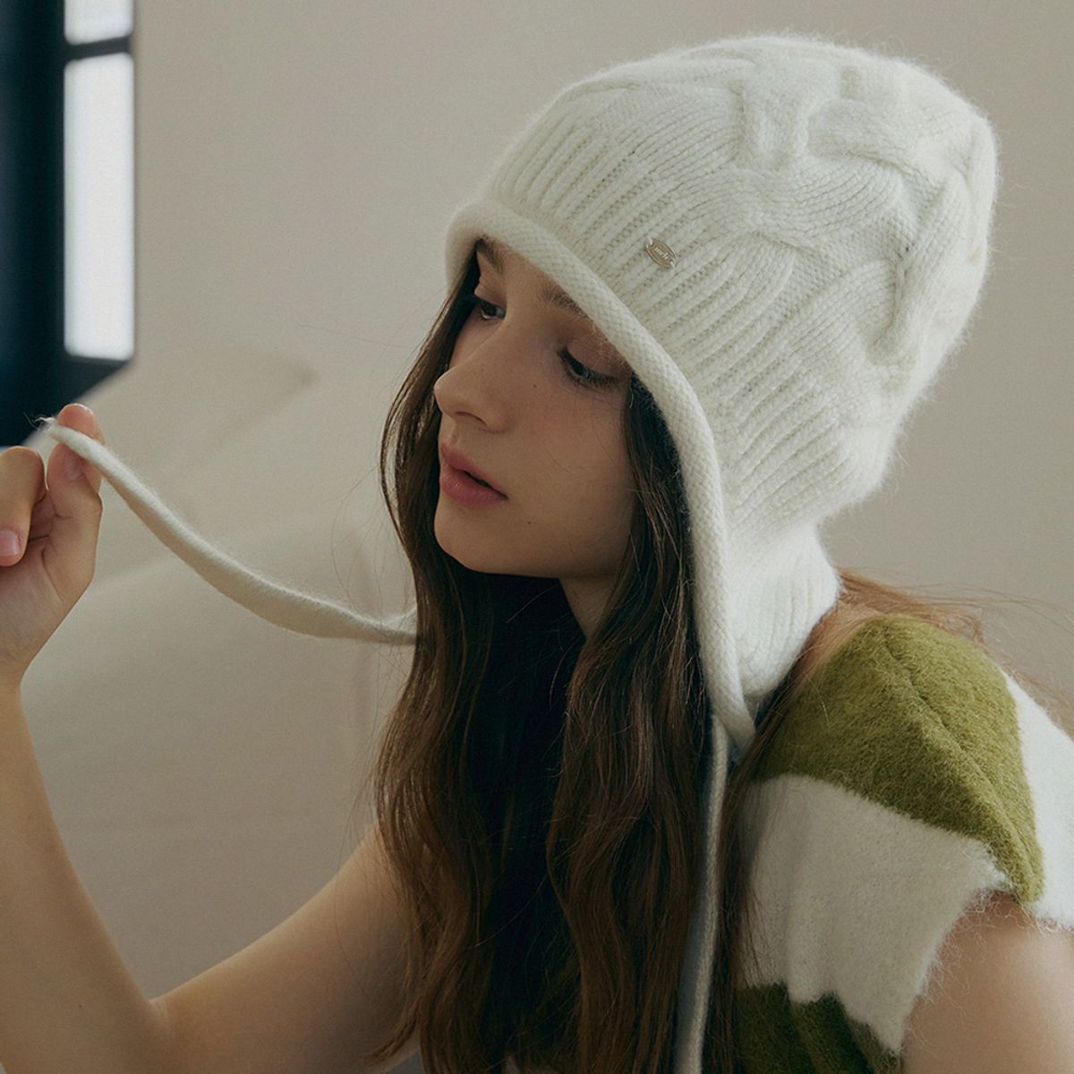 메르헨(MERCHEN) Cable knit strap beanie_5color