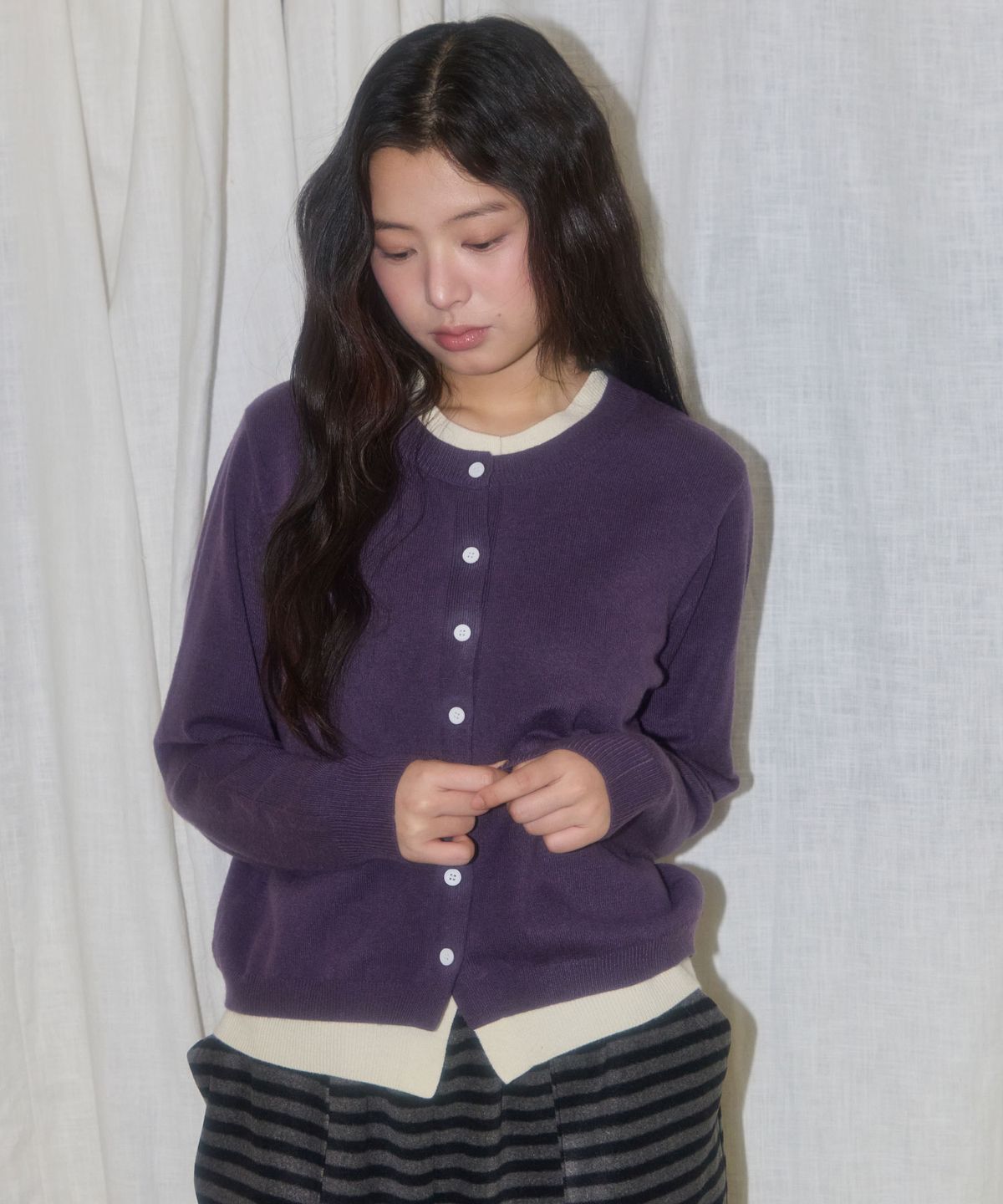 레터리(LETERIE) LR BASIC LAYERED CARDIGAN_PURPLE